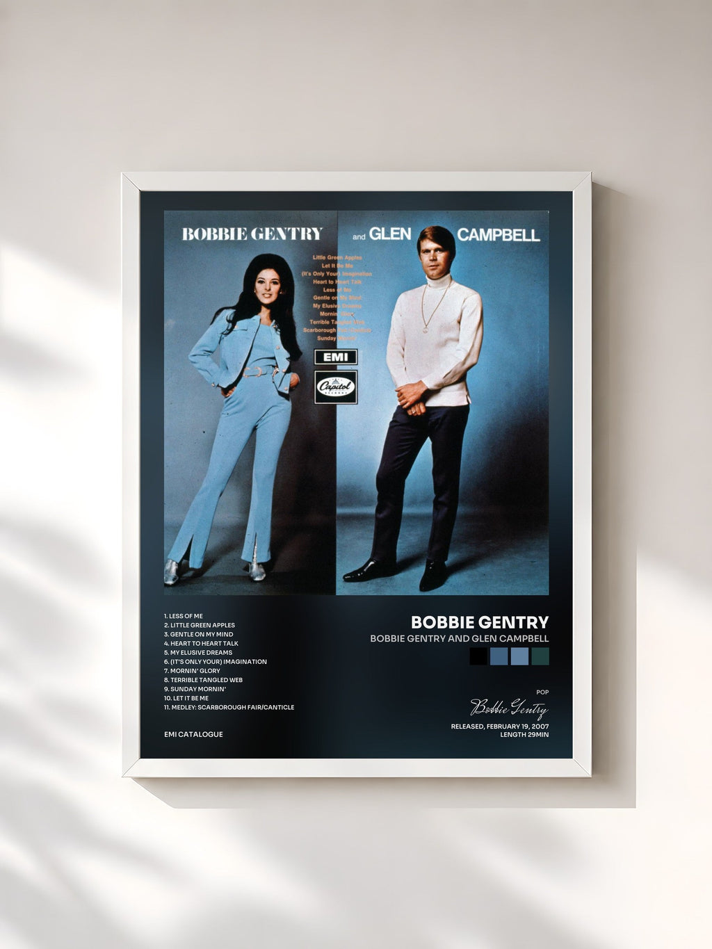 #blanc Bobbie Gentry And Glen Campbell de Bobbie Gentry en lámina enmarcada, marco blanco, impresa y enmarcada en Francia