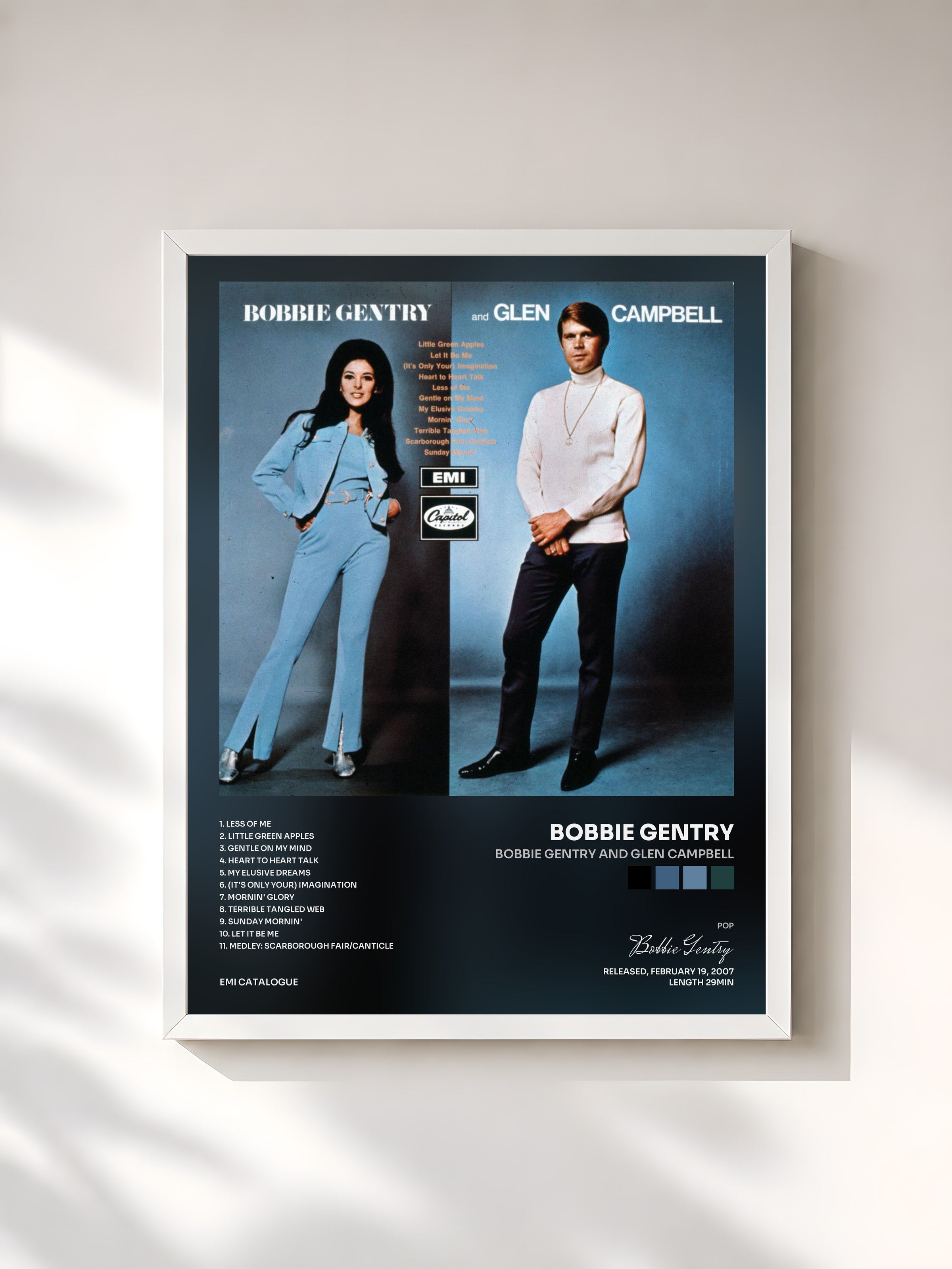 #blanc Tableau de l'album Bobbie Gentry And Glen Campbell de Bobbie Gentry, cadre blanc, imprimé et encadré en France