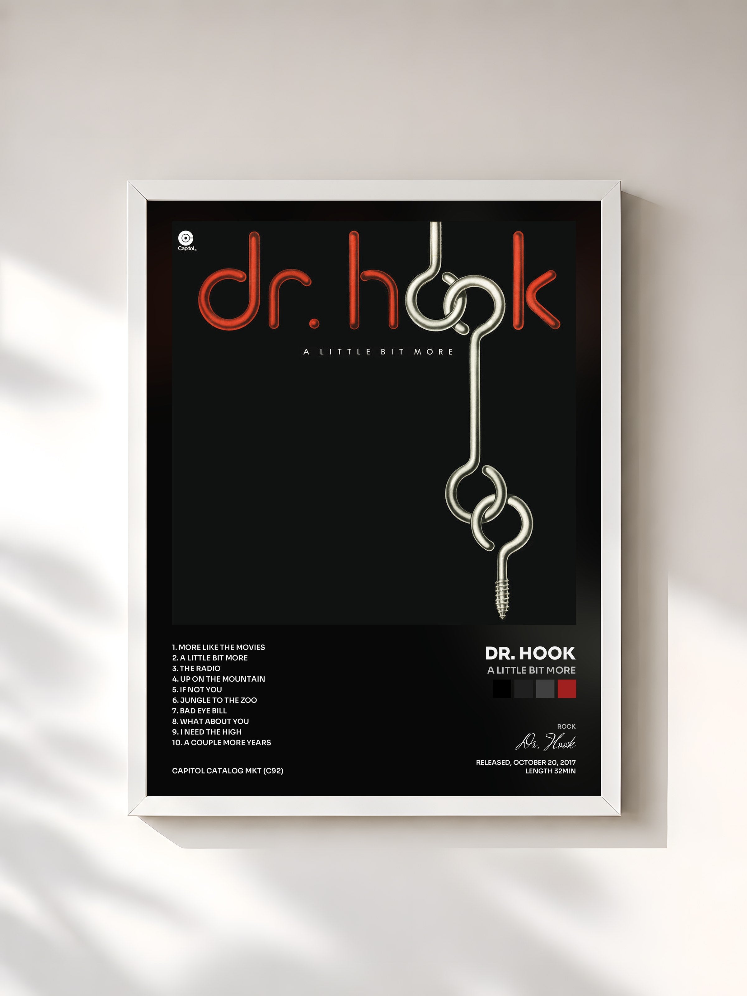#blanc Tableau de l'album A Little Bit More de Dr. Hook, cadre blanc, imprimé et encadré en France
