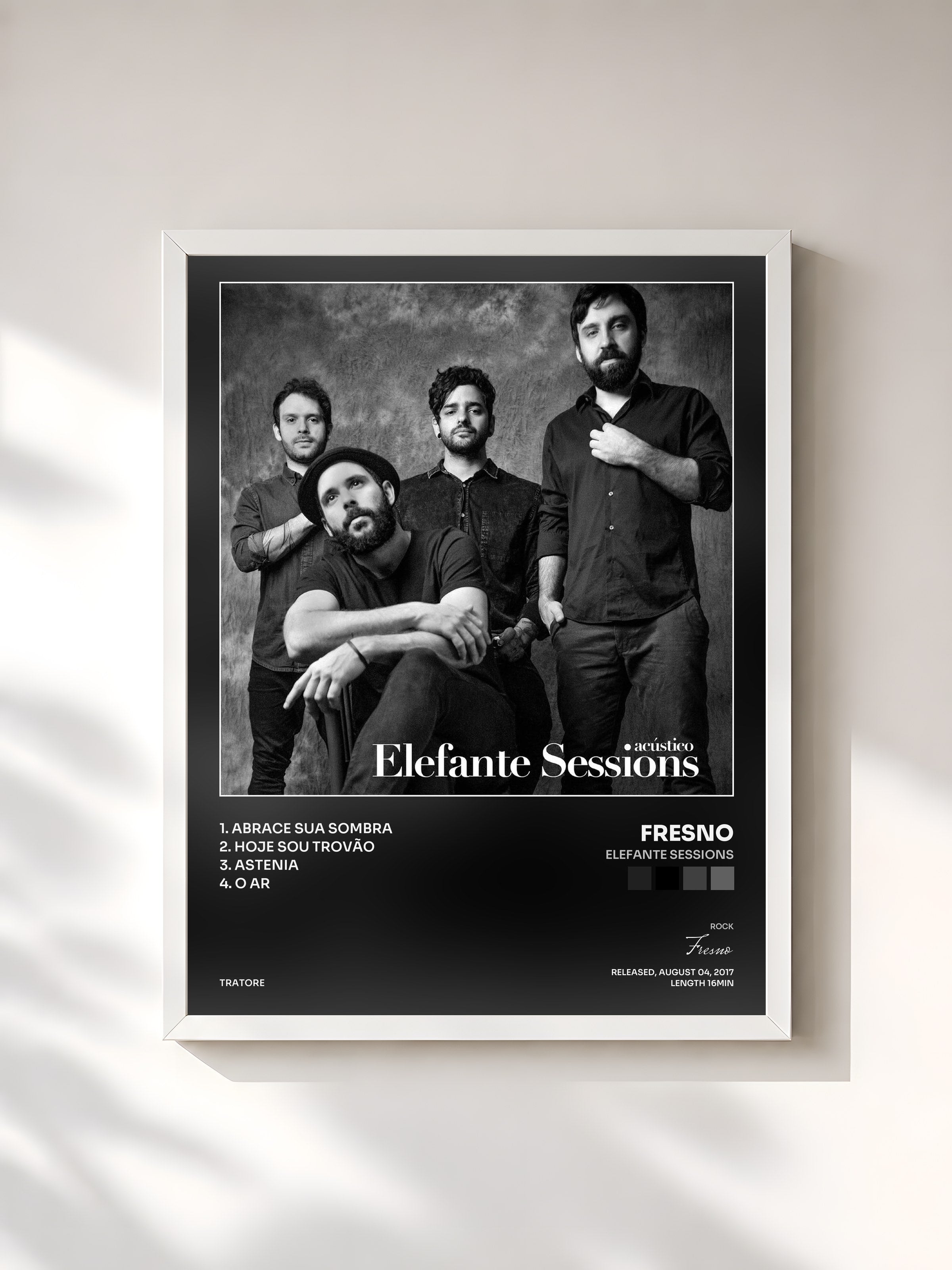 #blanc Tableau de l'album Elefante Sessions de Fresno, cadre blanc, imprimé et encadré en France