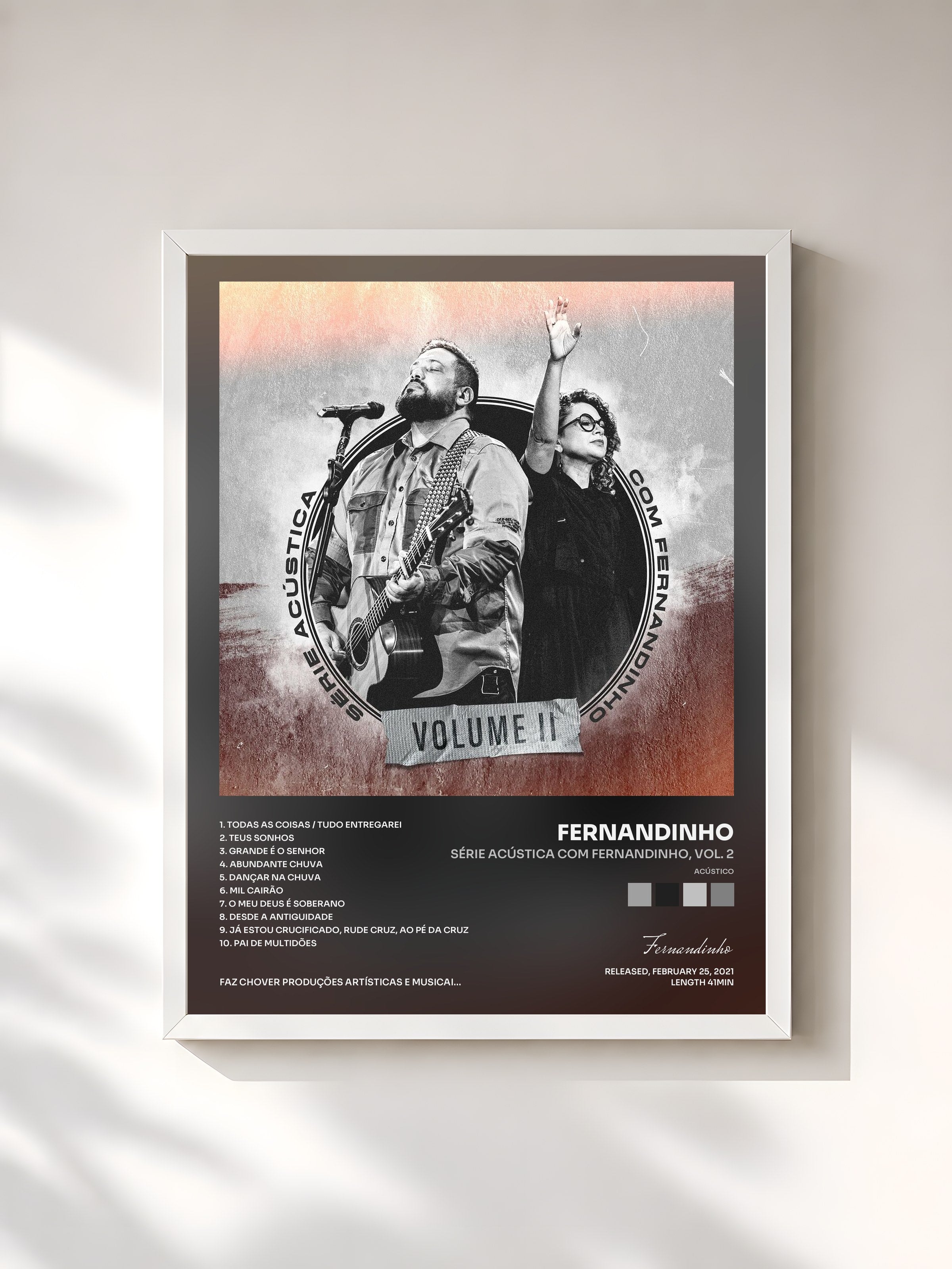 #blanc Tableau de l'album Série Acústica Com Fernandinho, Vol. 2 (Acústico) de Fernandinho, cadre blanc, imprimé et encadré en France