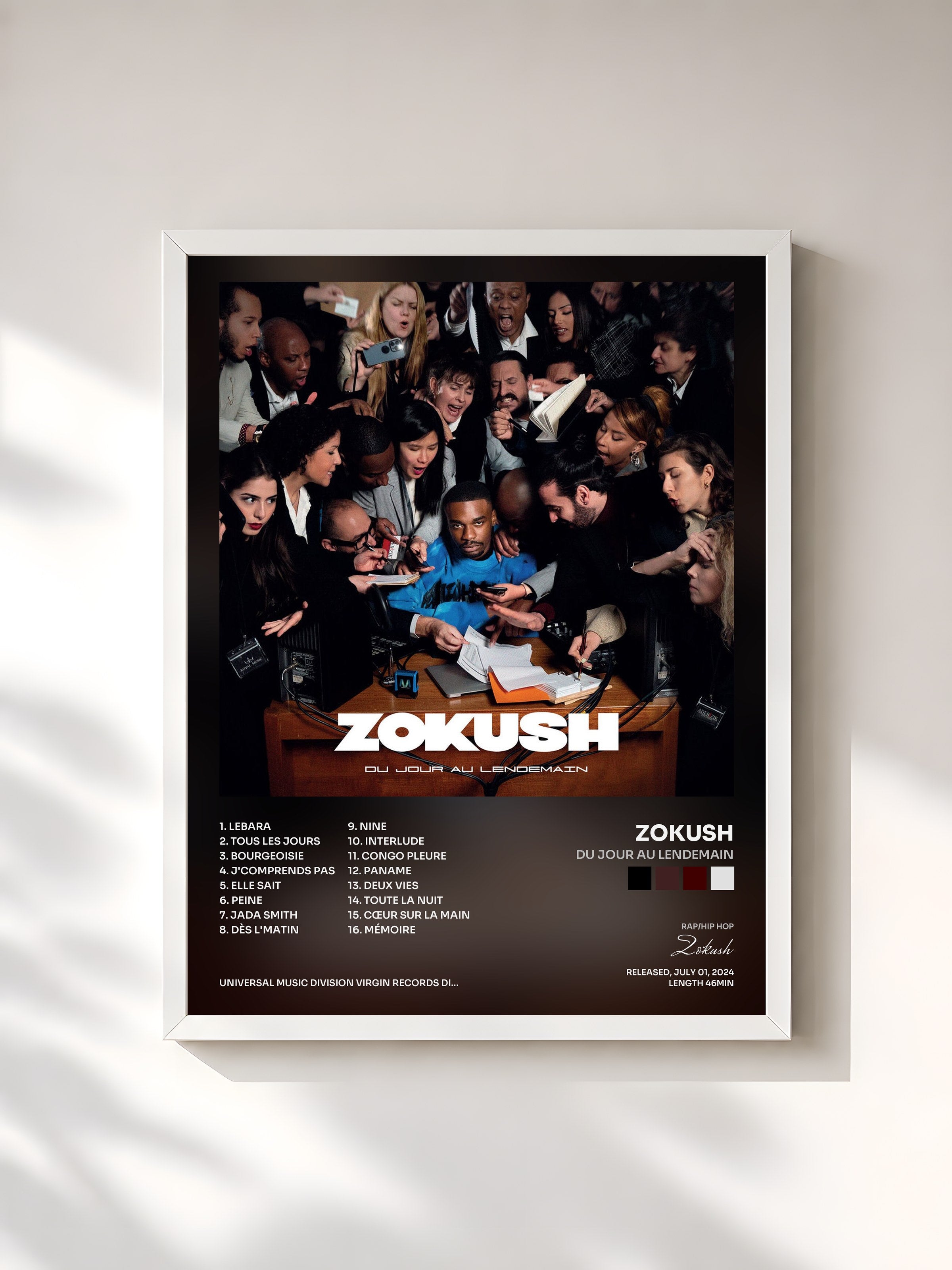 #blanc Tableau de l'album Du jour au lendemain de Zokush, cadre blanc, imprimé et encadré en France