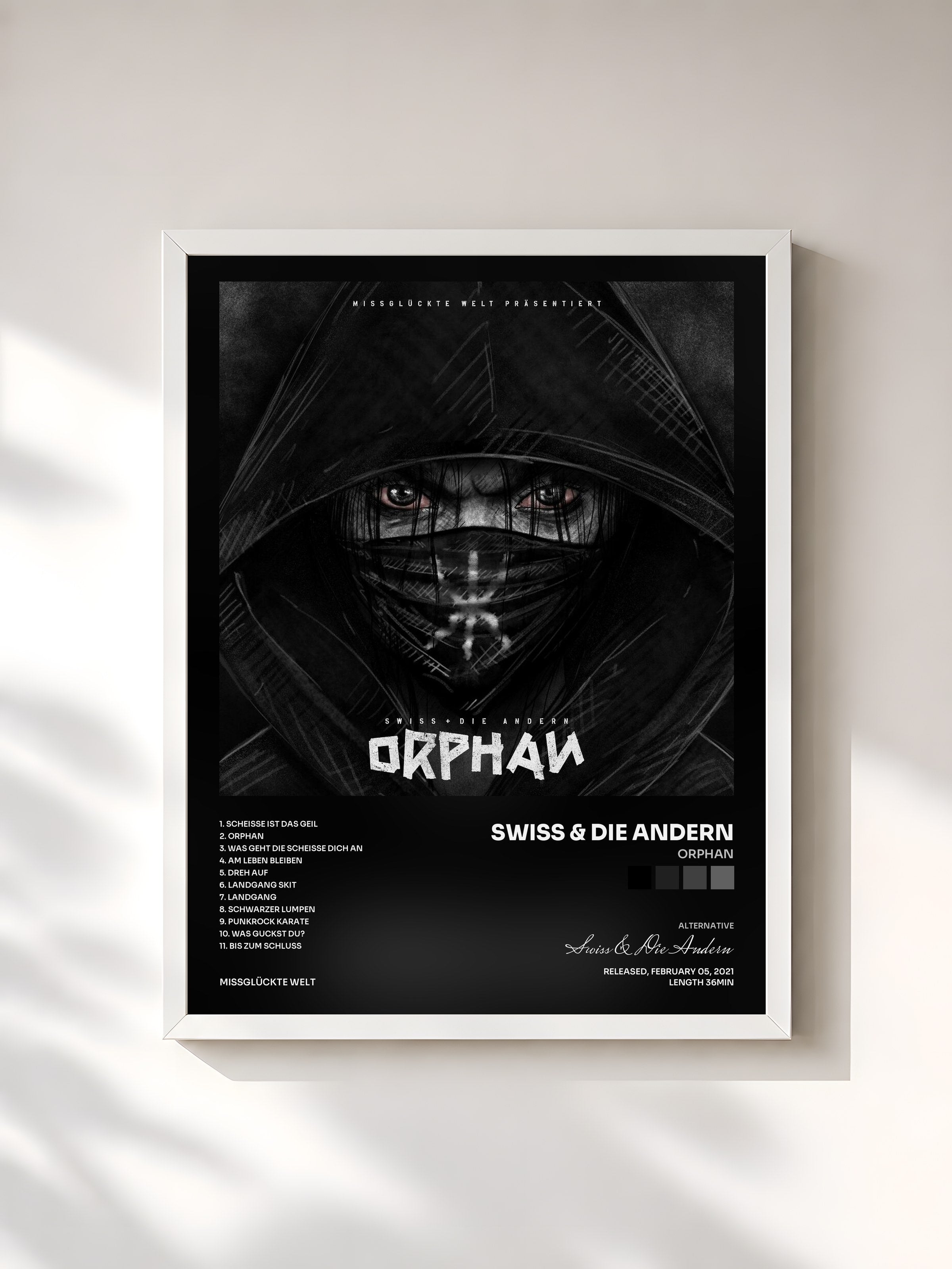 #blanc Tableau de l'album Orphan de Swiss & Die Andern, cadre blanc, imprimé et encadré en France