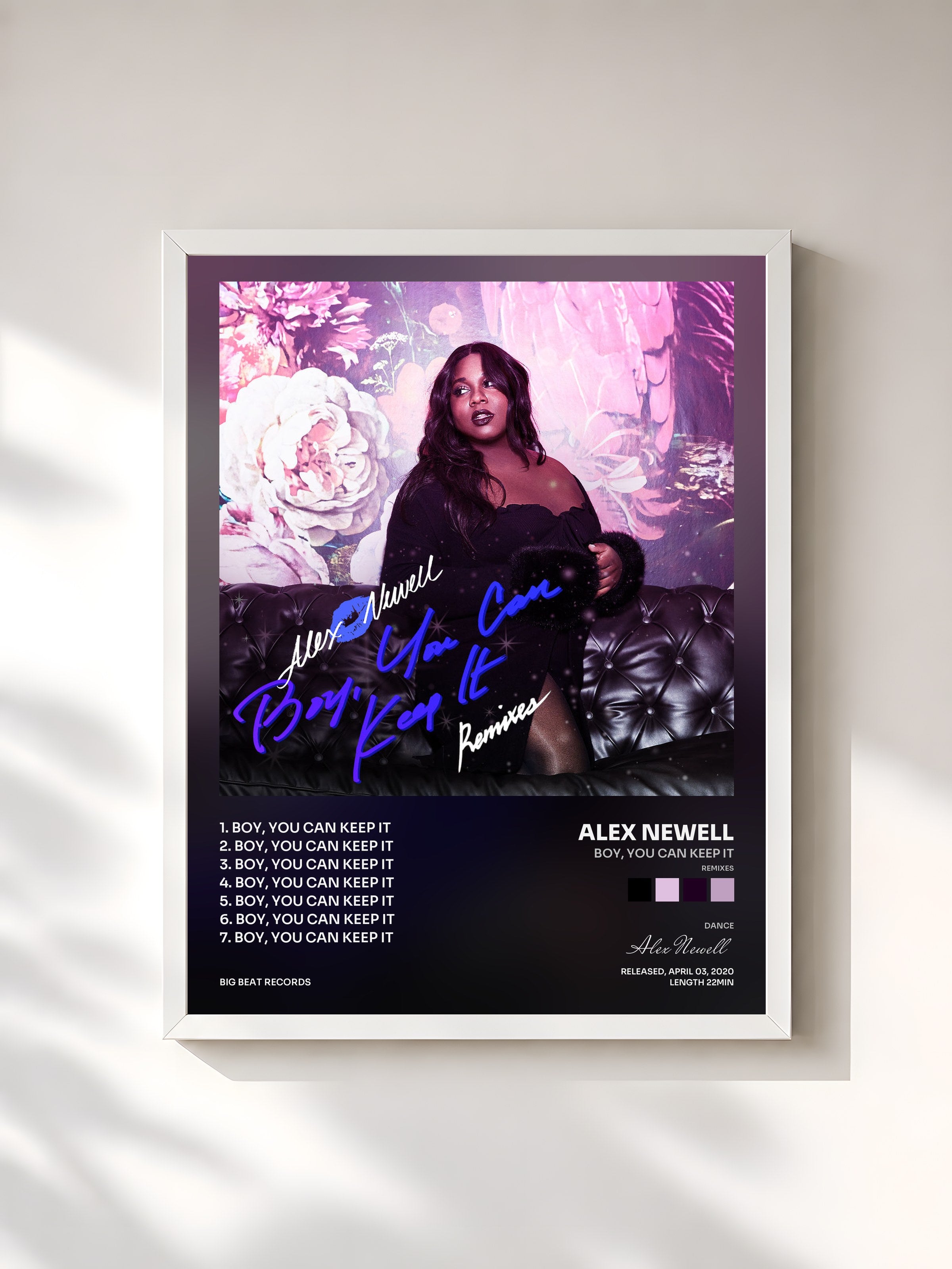 #blanc Tableau de l'album Boy, You Can Keep It (Remixes) de Alex Newell, cadre blanc, imprimé et encadré en France