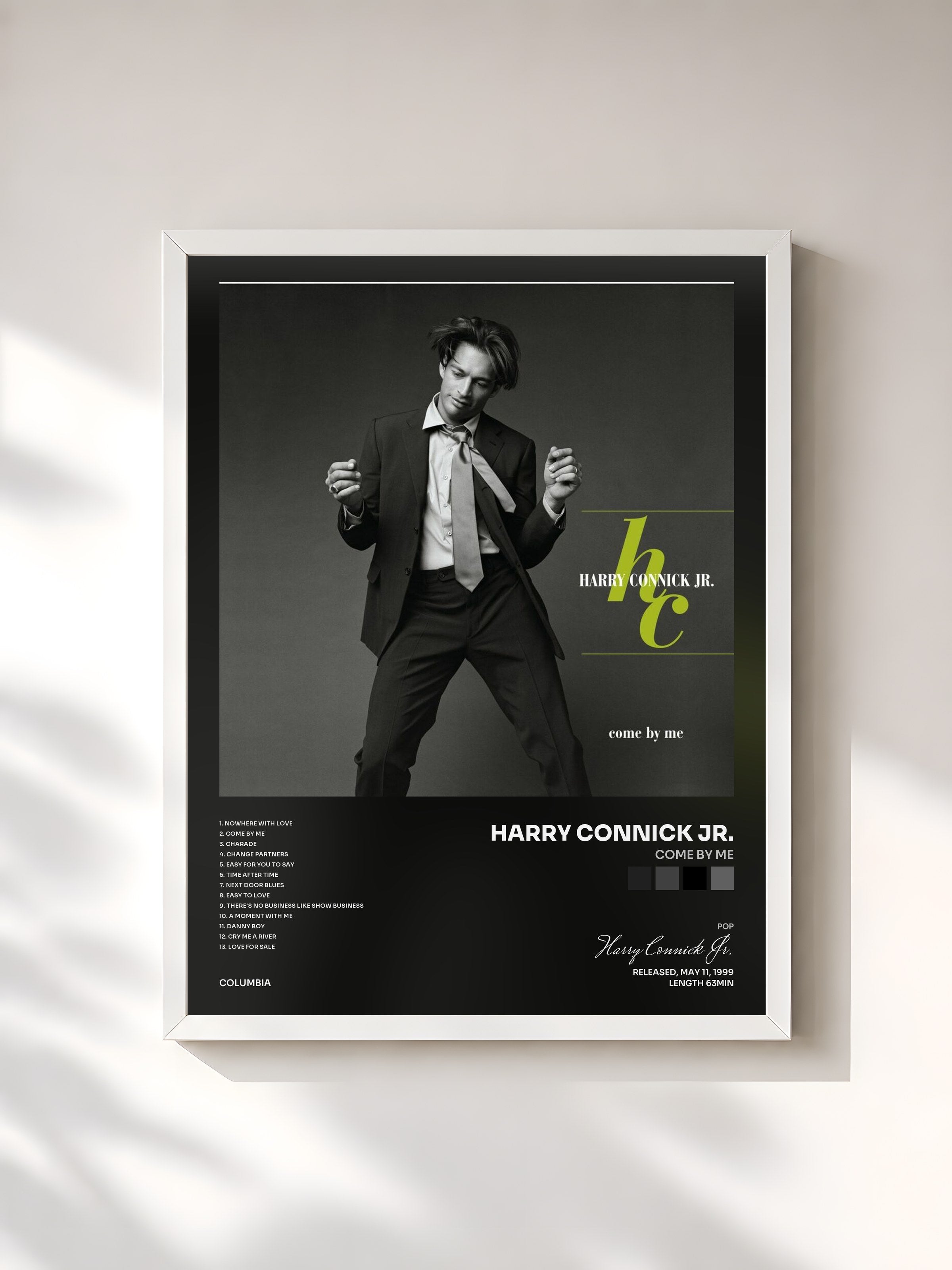 #blanc Tableau de l'album Come By Me de Harry Connick Jr., cadre blanc, imprimé et encadré en France