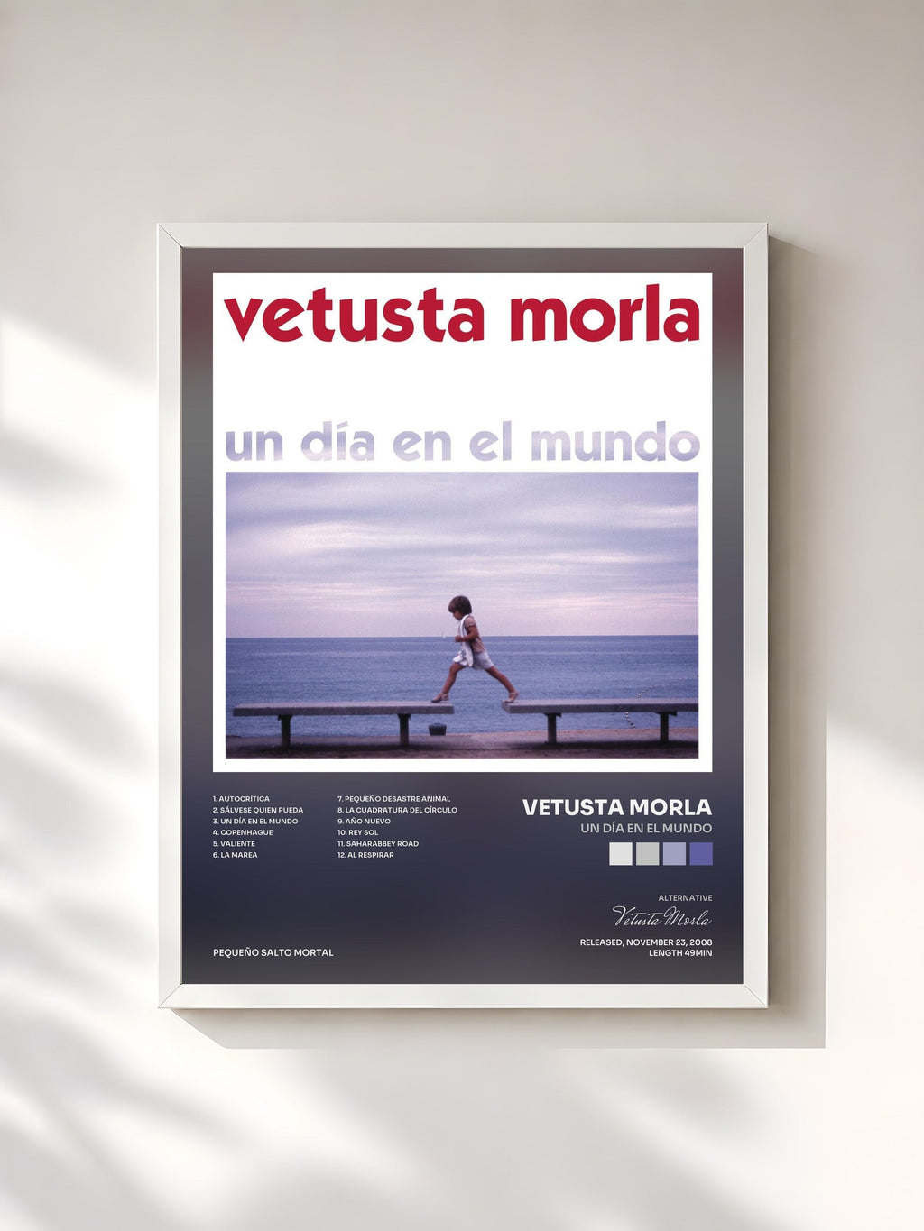 #blanc Un Día en el Mundo by Vetusta Morla as a framed art print, white frame, printed and framed in France