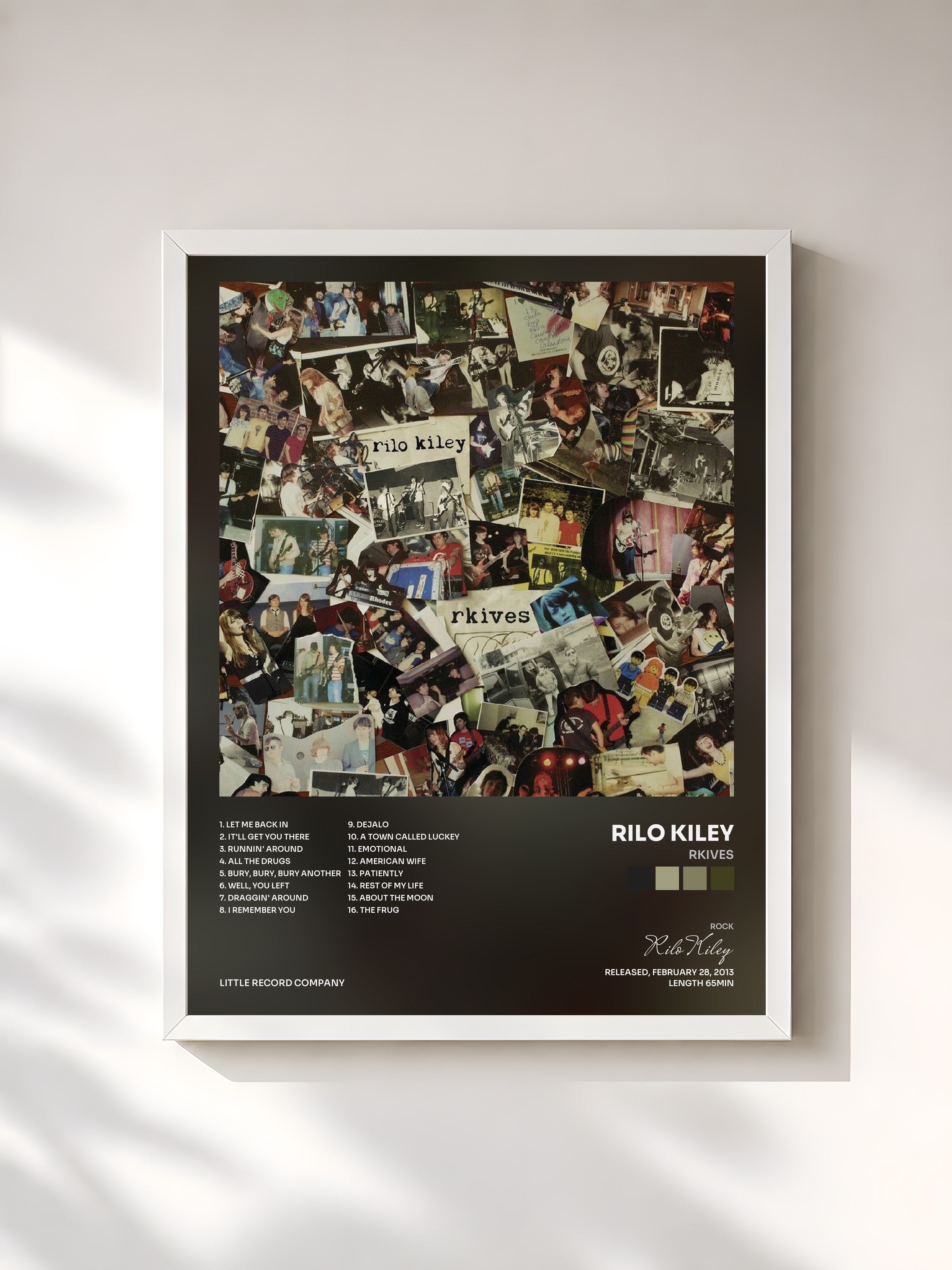 #blanc Tableau de l'album rkives de Rilo Kiley, cadre blanc, imprimé et encadré en France