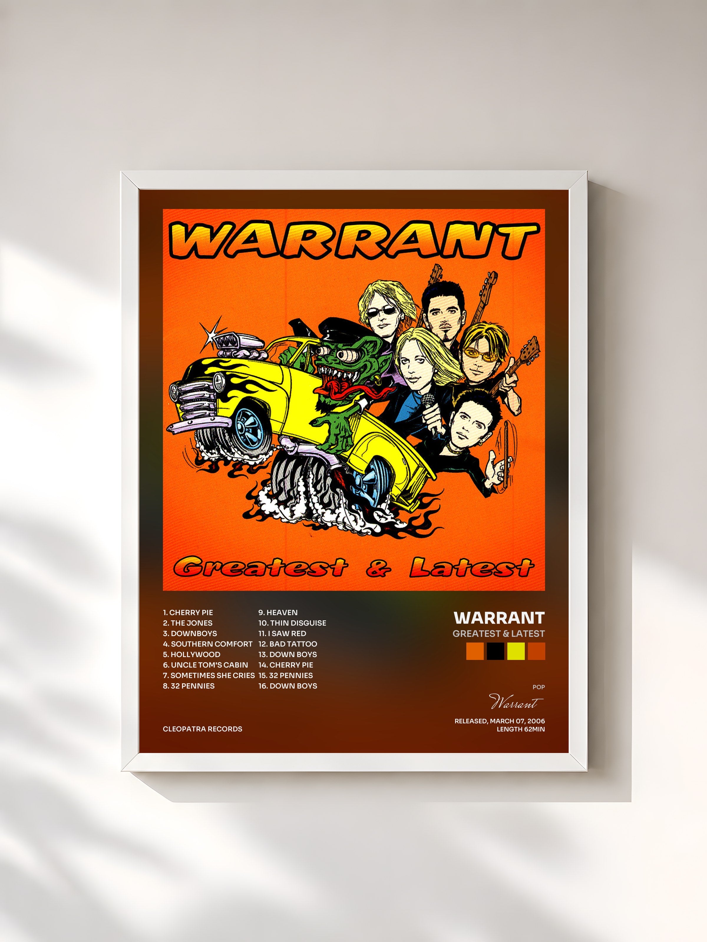 #blanc Tableau de l'album Greatest & Latest de Warrant, cadre blanc, imprimé et encadré en France