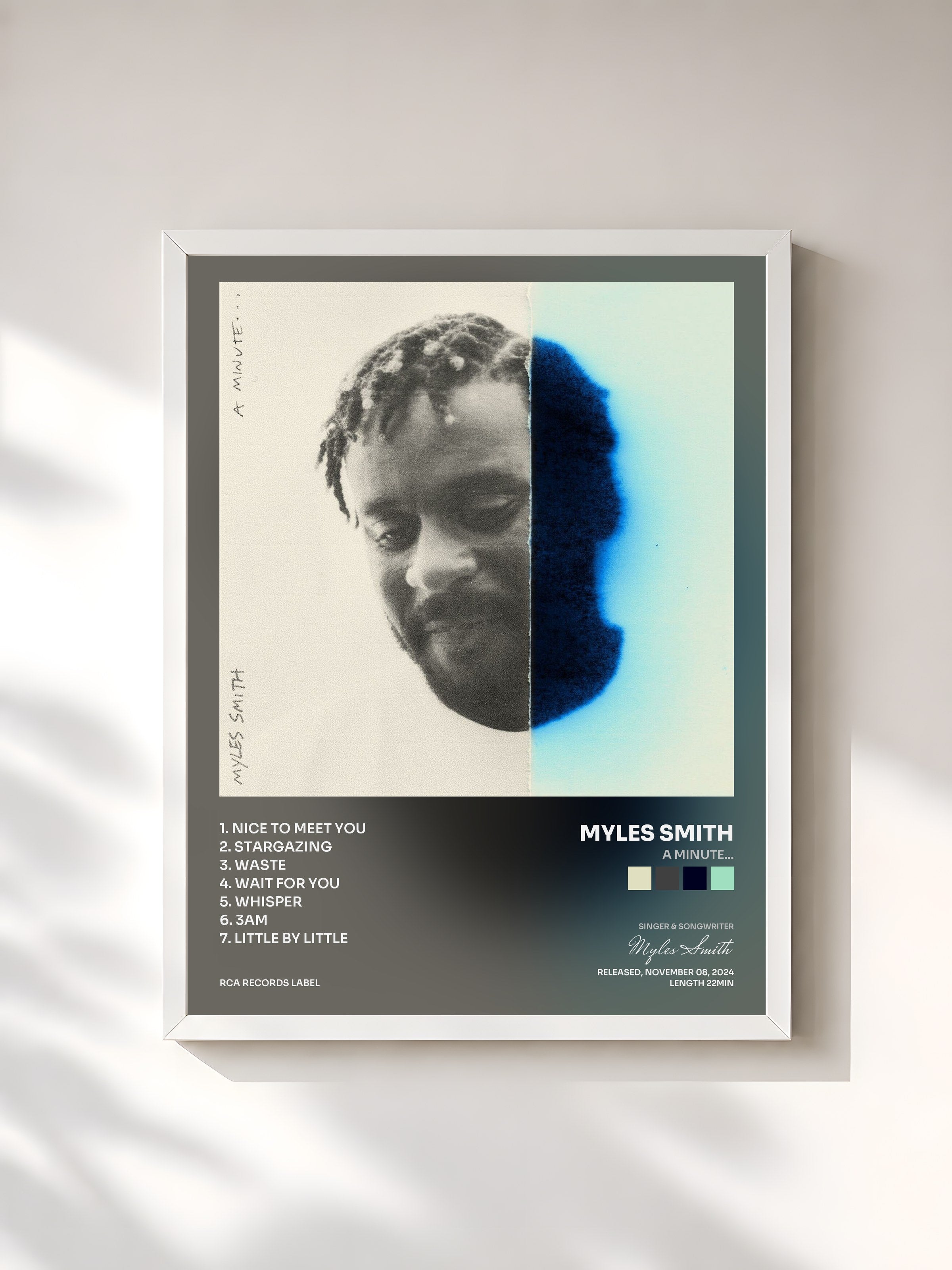 #blanc Tableau de l'album A Minute... de Myles Smith, cadre blanc, imprimé et encadré en France