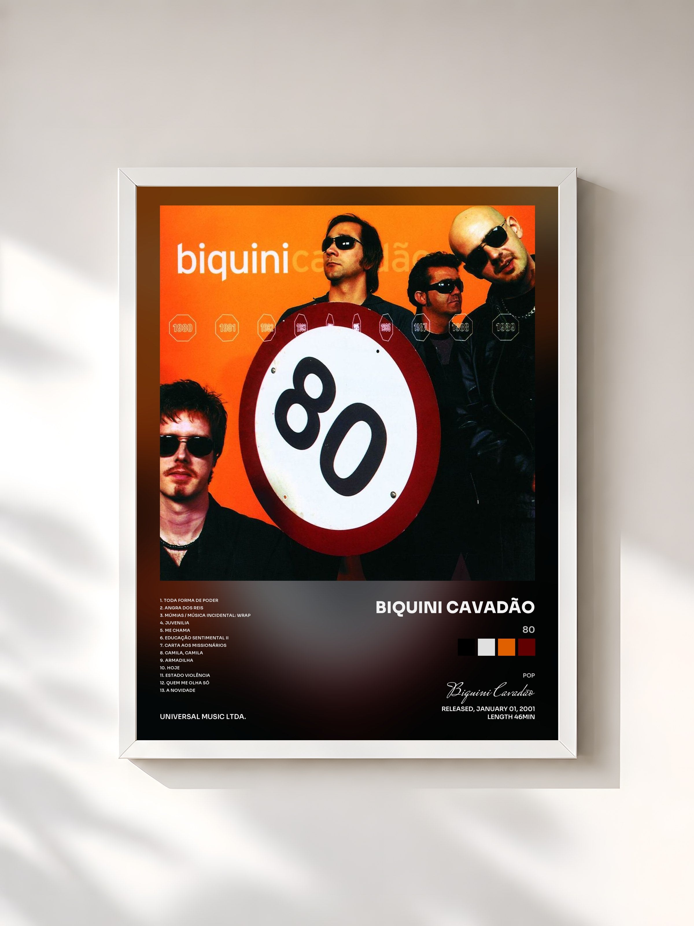 #blanc Tableau de l'album 80 de Biquini Cavadão, cadre blanc, imprimé et encadré en France