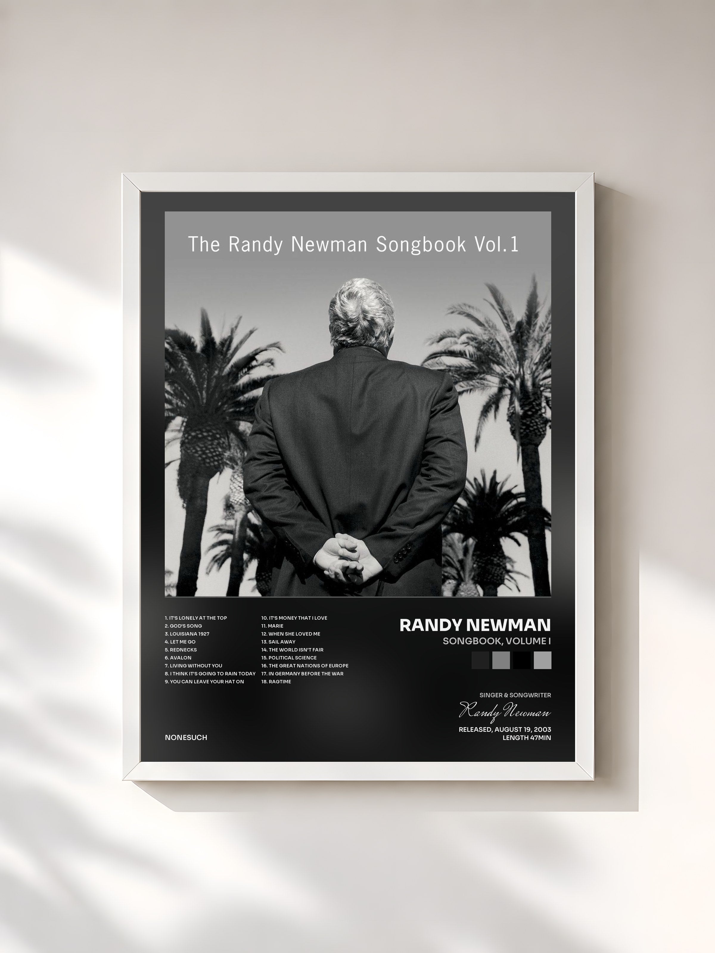 #blanc Tableau de l'album Songbook, Volume I de Randy Newman, cadre blanc, imprimé et encadré en France