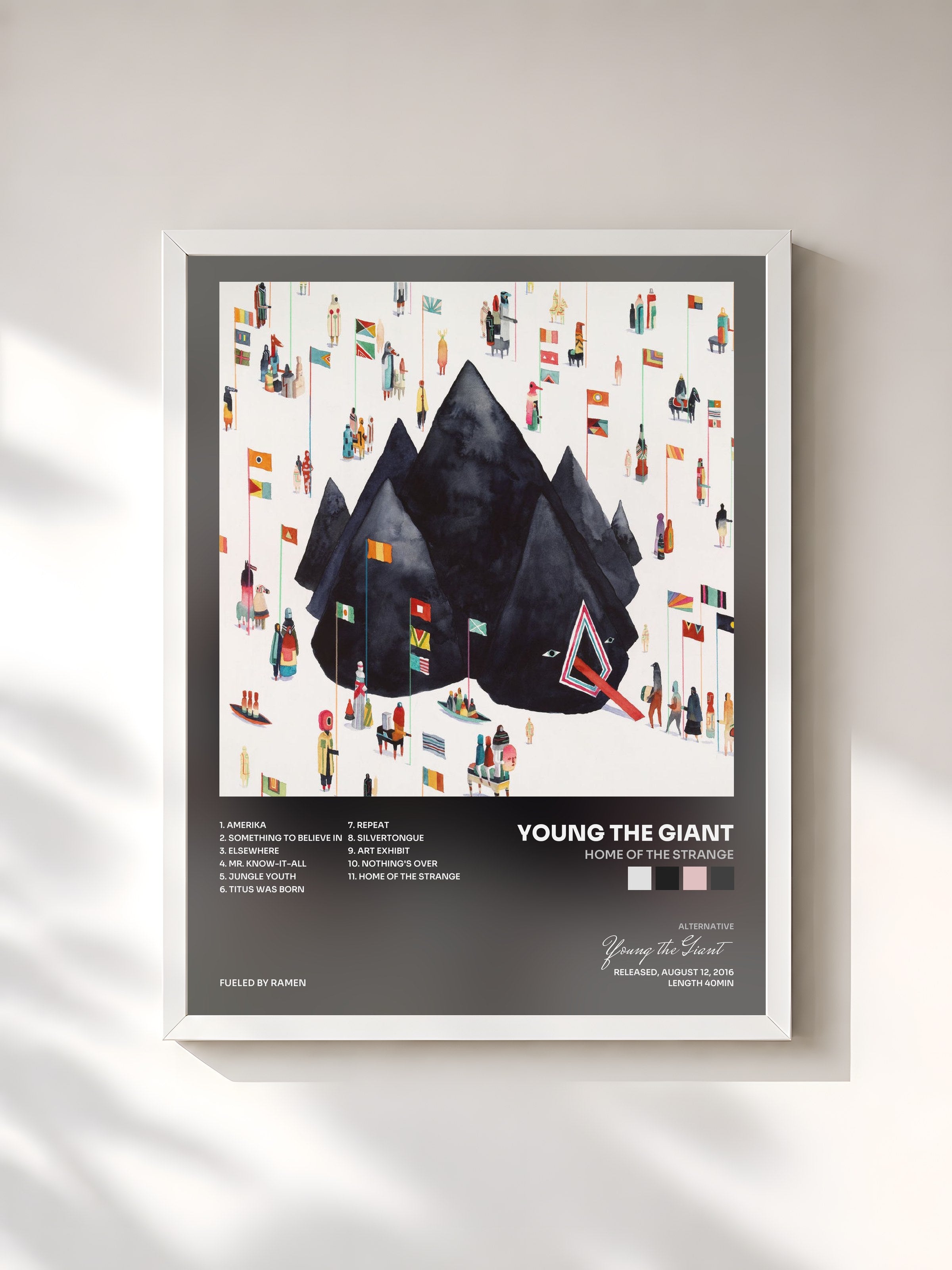 #blanc Tableau de l'album Home of the Strange de Young the Giant, cadre blanc, imprimé et encadré en France