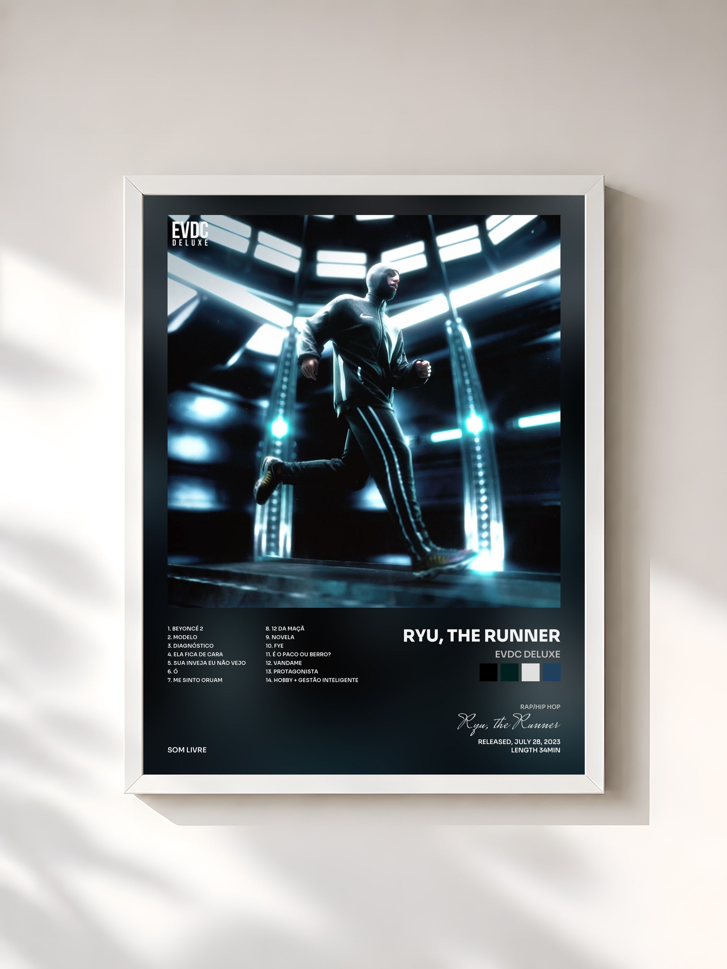 #blanc Tableau de l'album EVDC DELUXE de Ryu, the Runner, cadre blanc, imprimé et encadré en France