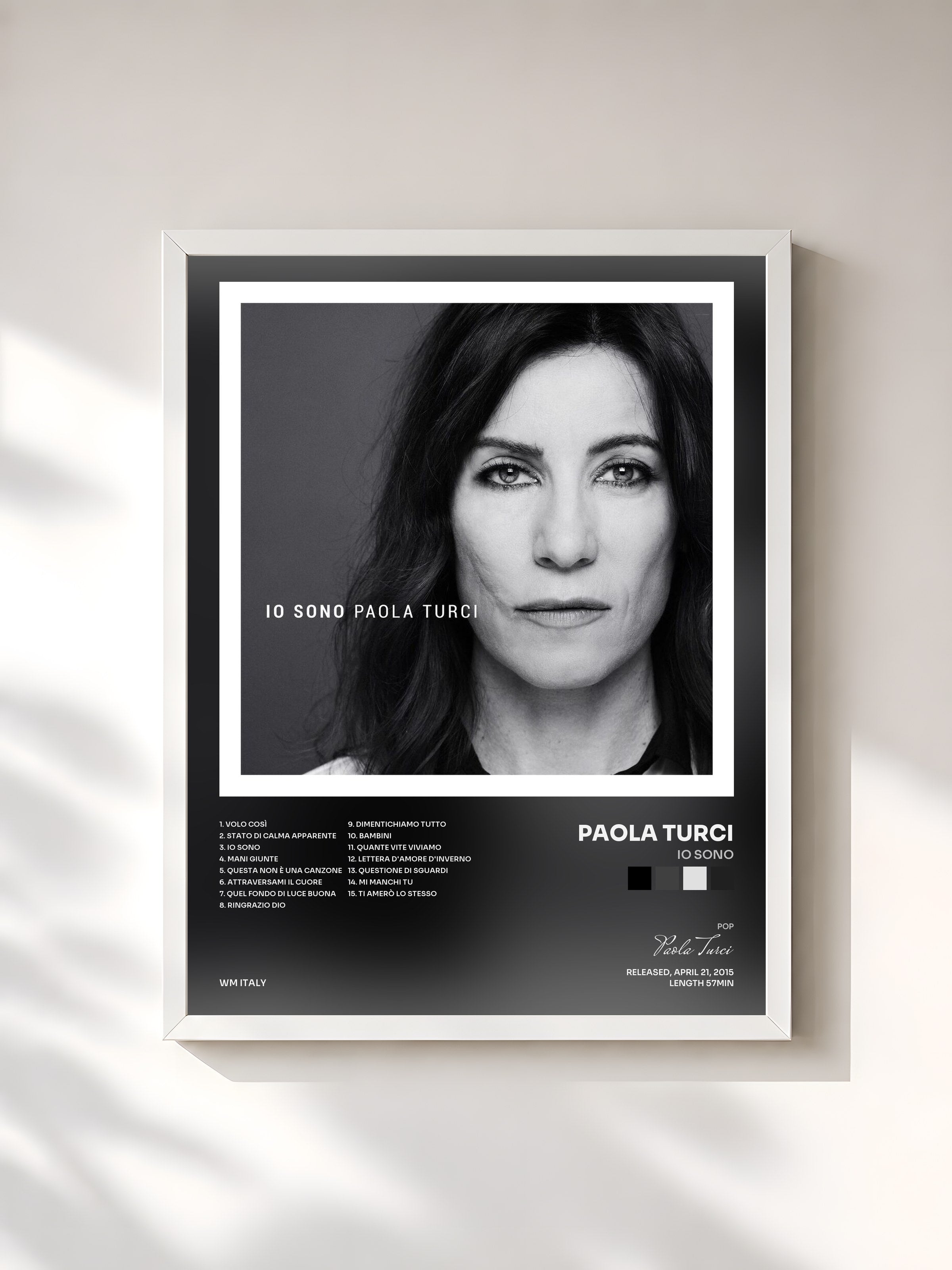 #blanc Tableau de l'album Io sono de Paola Turci, cadre blanc, imprimé et encadré en France