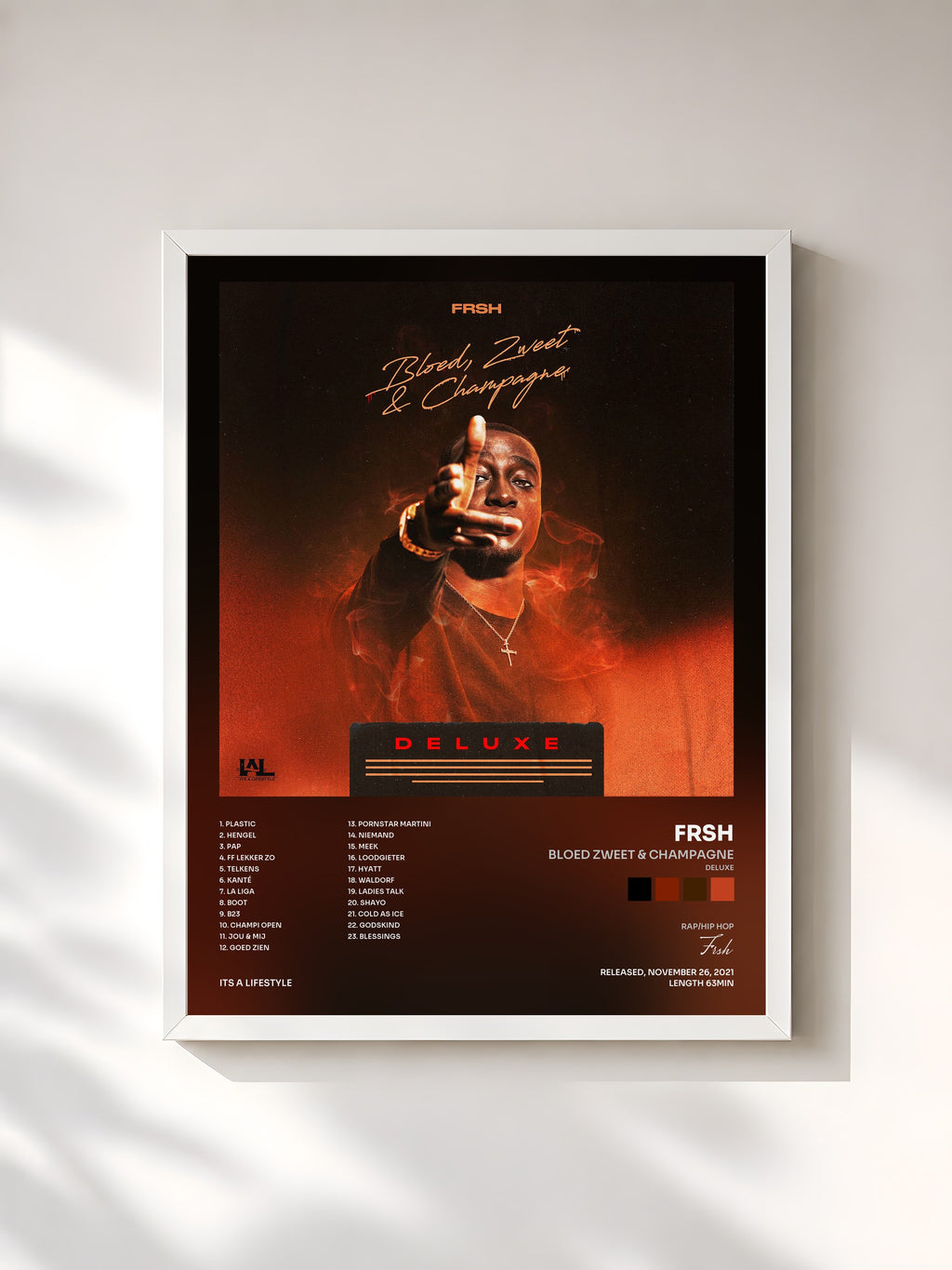#blanc Tableau de l'album Bloed Zweet & Champagne (Deluxe) de Frsh, cadre blanc, imprimé et encadré en France