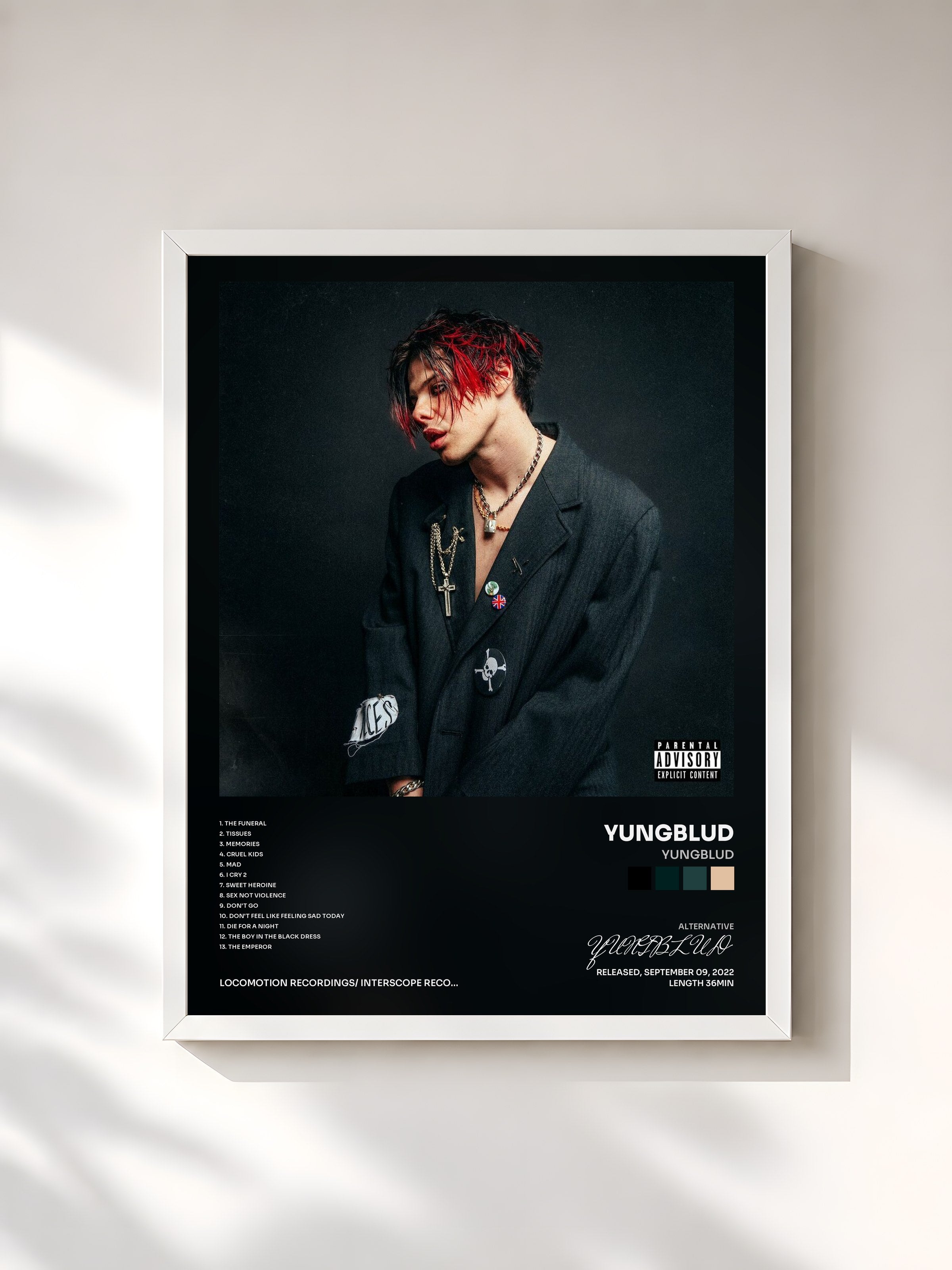 #blanc Tableau de l'album YUNGBLUD de YUNGBLUD, cadre blanc, imprimé et encadré en France