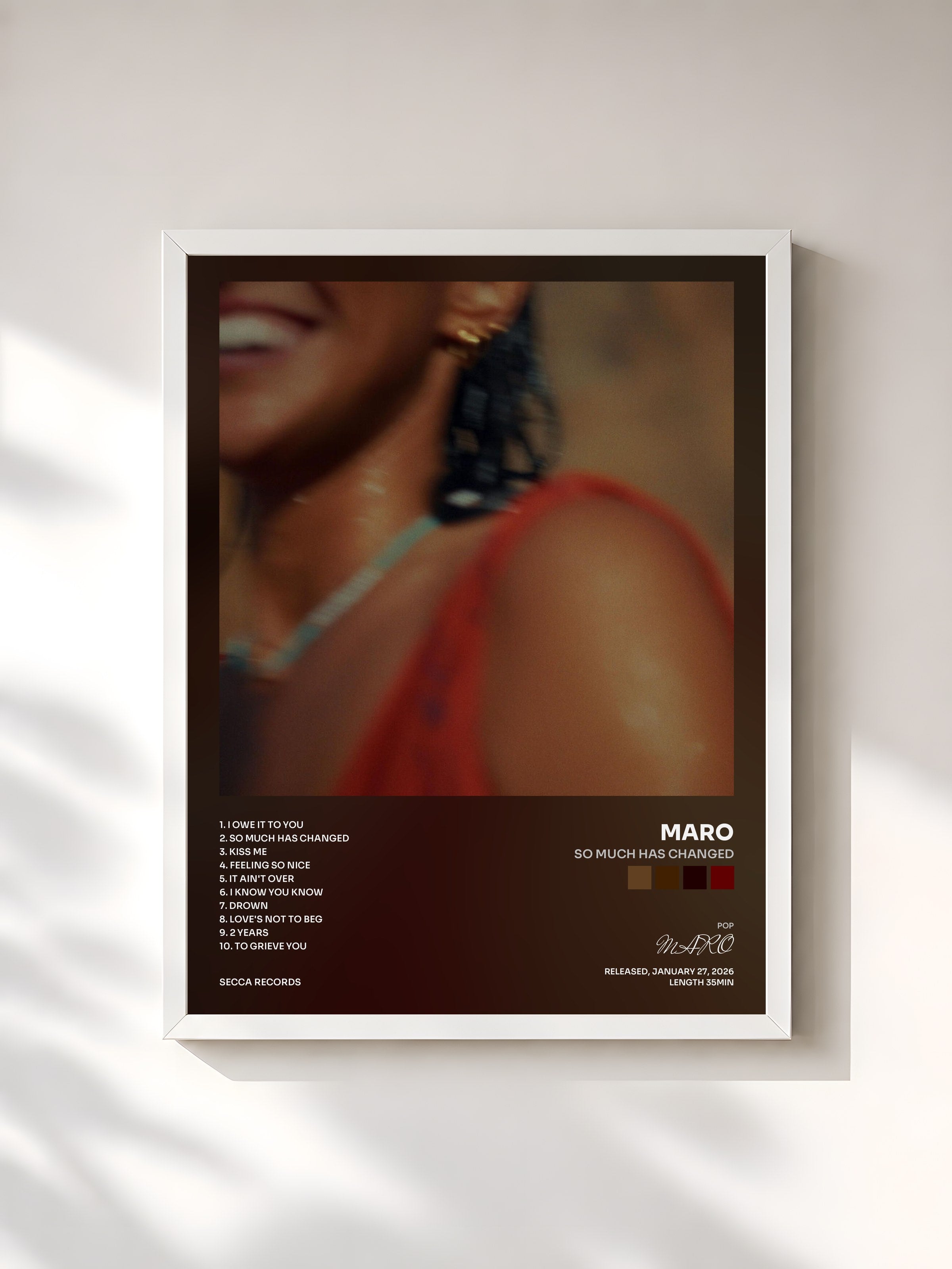#blanc Tableau de l'album SO MUCH HAS CHANGED de MARO, cadre blanc, imprimé et encadré en France