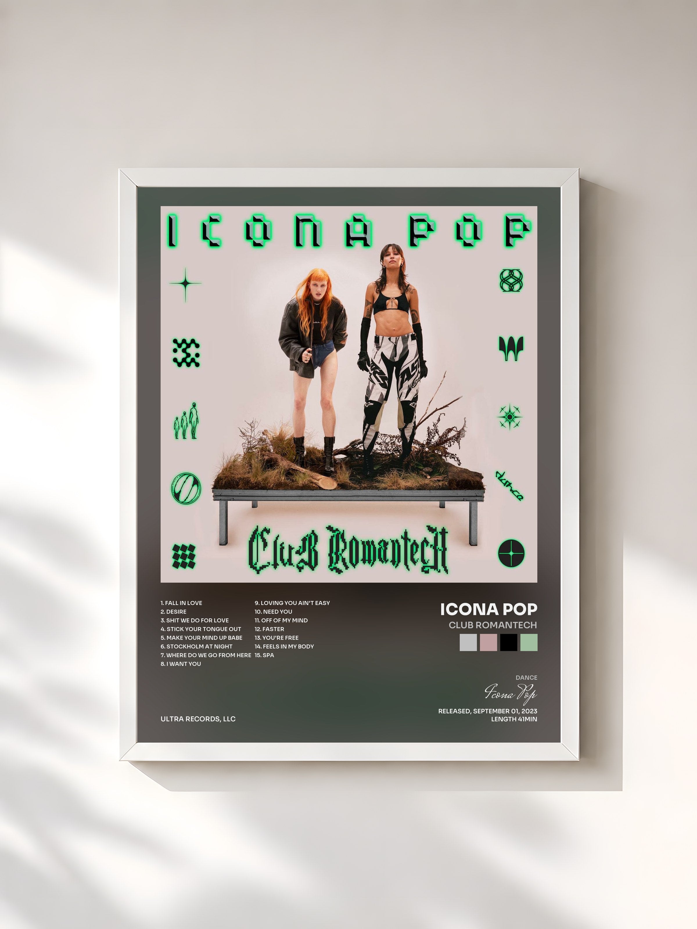 #blanc Tableau de l'album Club Romantech de Icona Pop, cadre blanc, imprimé et encadré en France