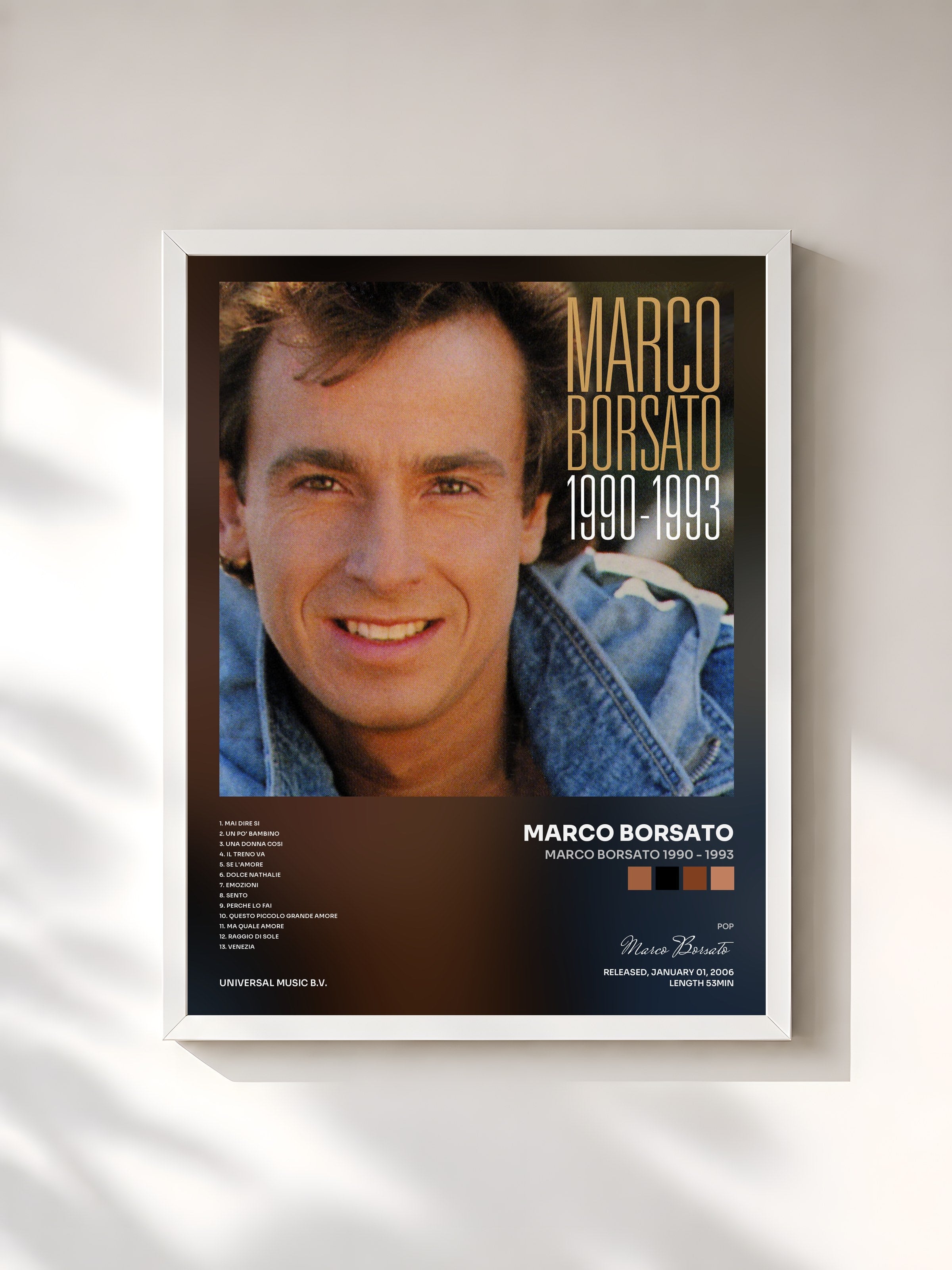 #blanc Tableau de l'album Marco Borsato 1990 - 1993 de Marco Borsato, cadre blanc, imprimé et encadré en France