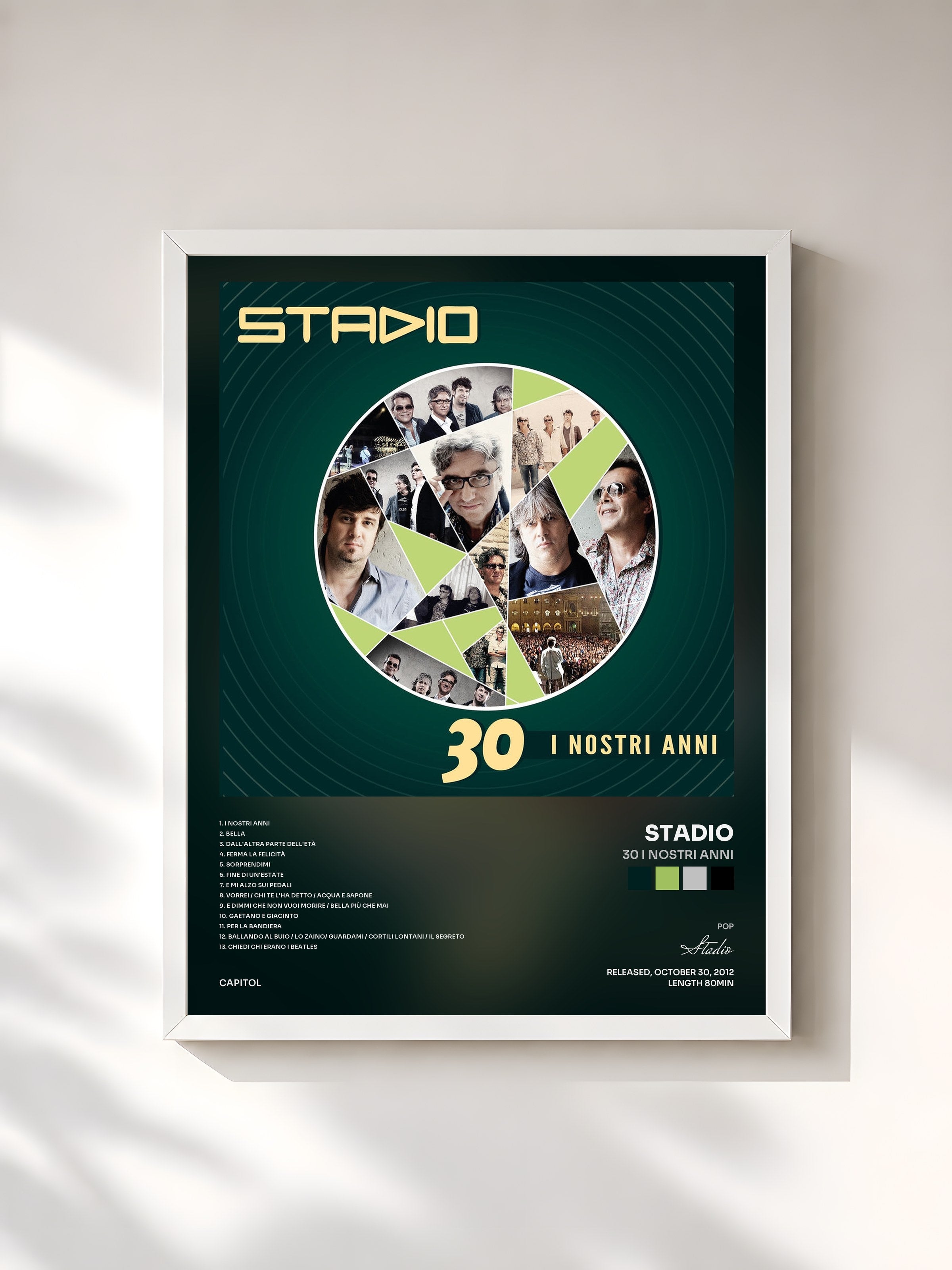 #blanc Tableau de l'album 30 I Nostri Anni de Stadio, cadre blanc, imprimé et encadré en France