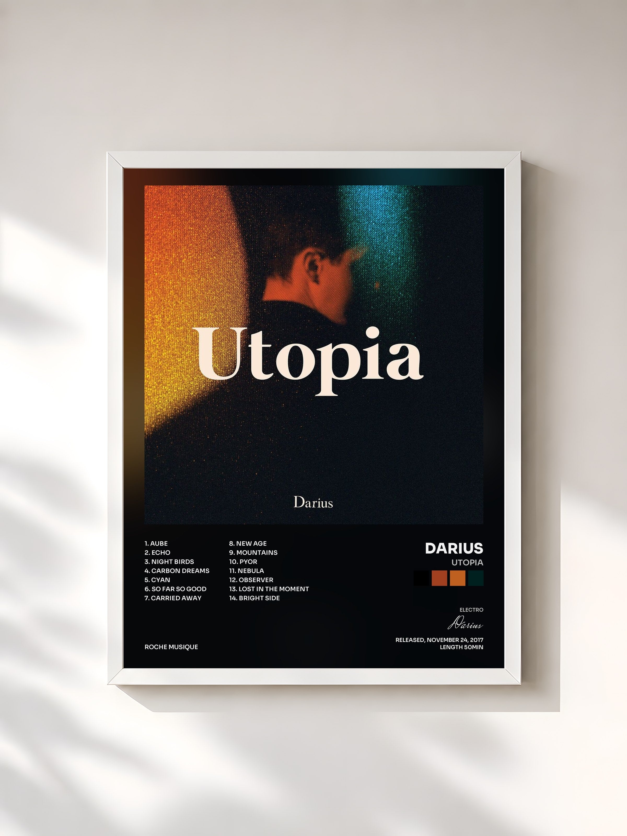 #blanc Tableau de l'album Utopia de Darius, cadre blanc, imprimé et encadré en France