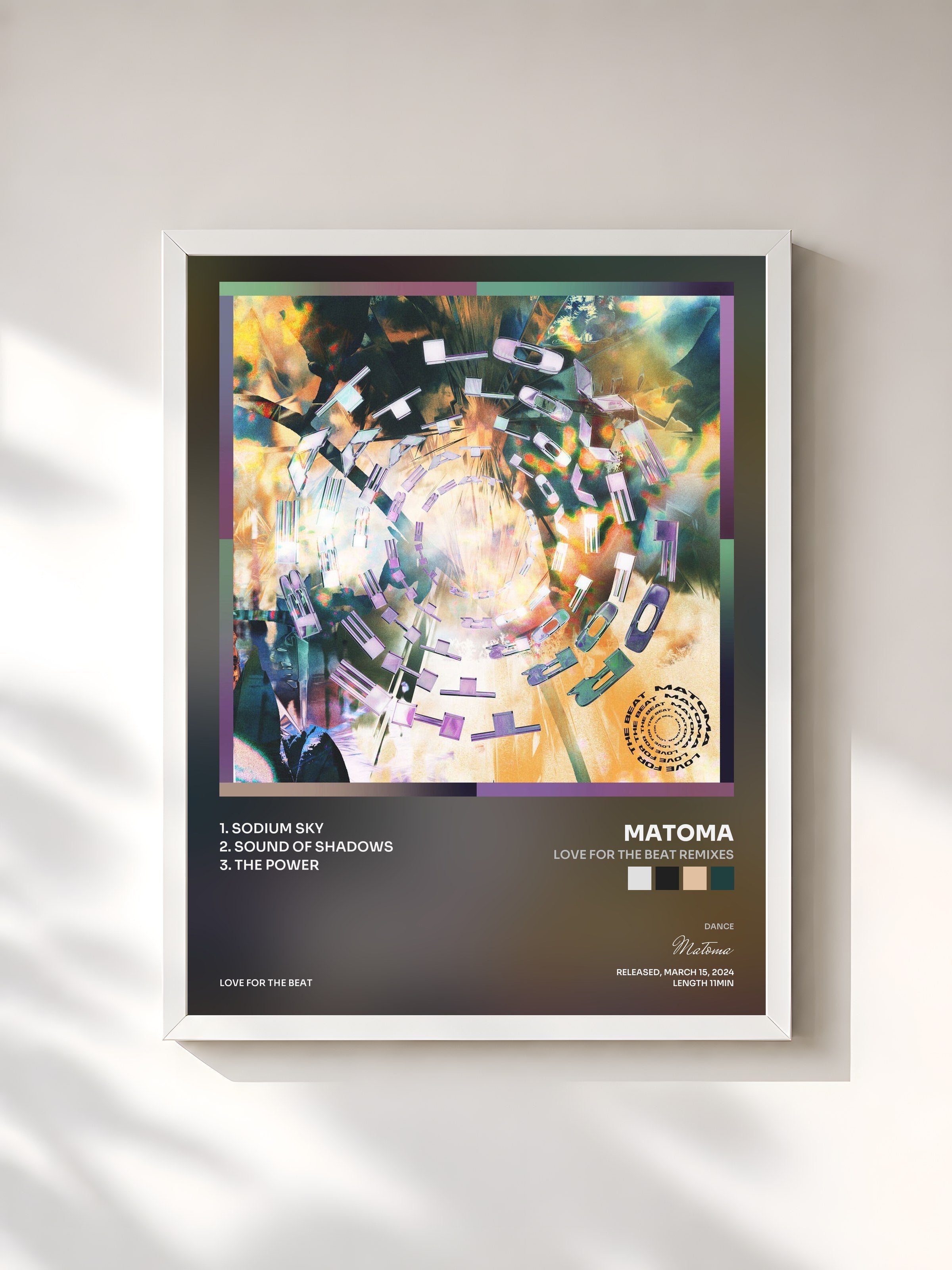 #blanc Tableau de l'album Love For The Beat Remixes de Matoma, cadre blanc, imprimé et encadré en France