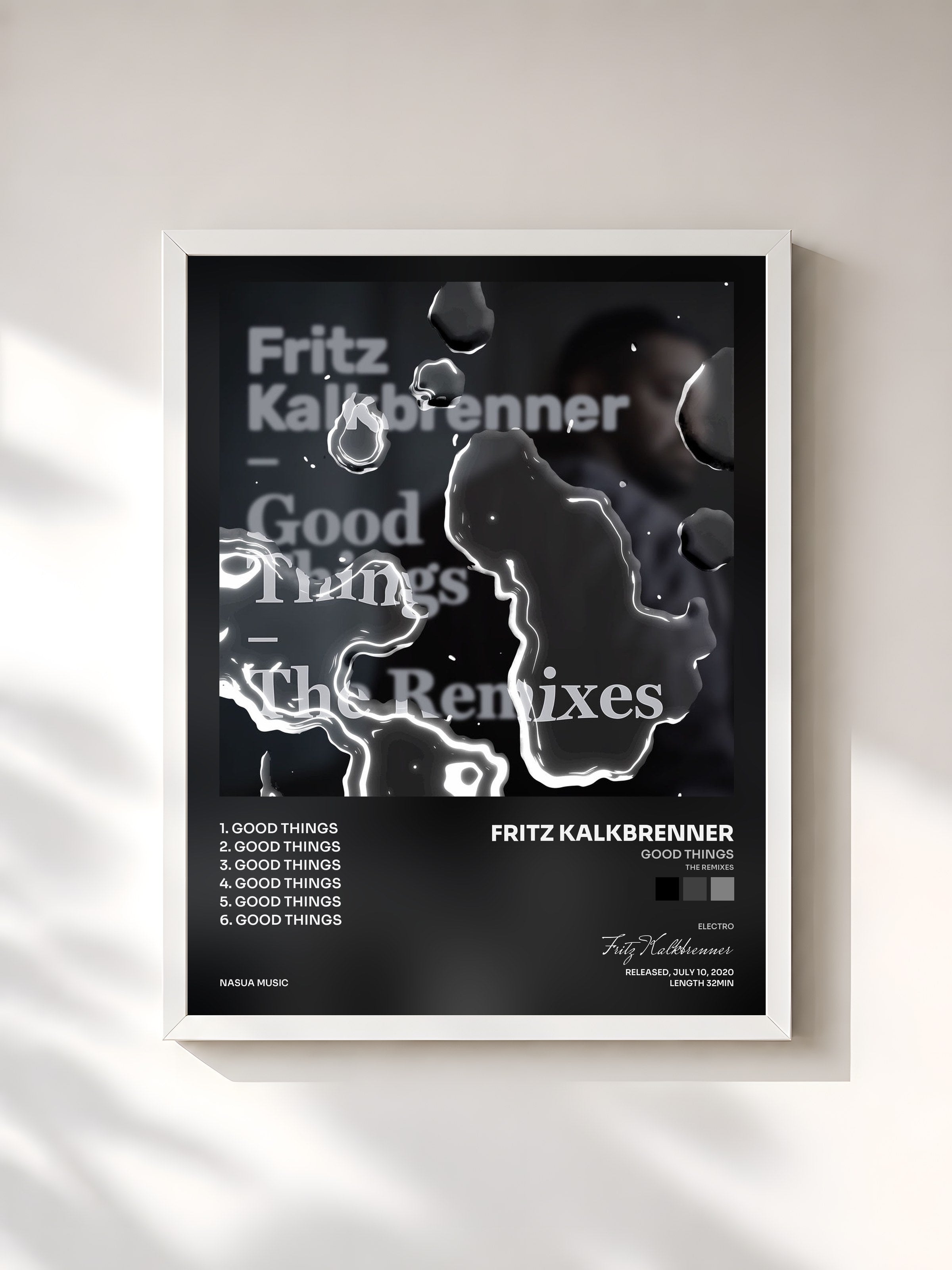 #blanc Tableau de l'album Good Things (The Remixes) de Fritz Kalkbrenner, cadre blanc, imprimé et encadré en France