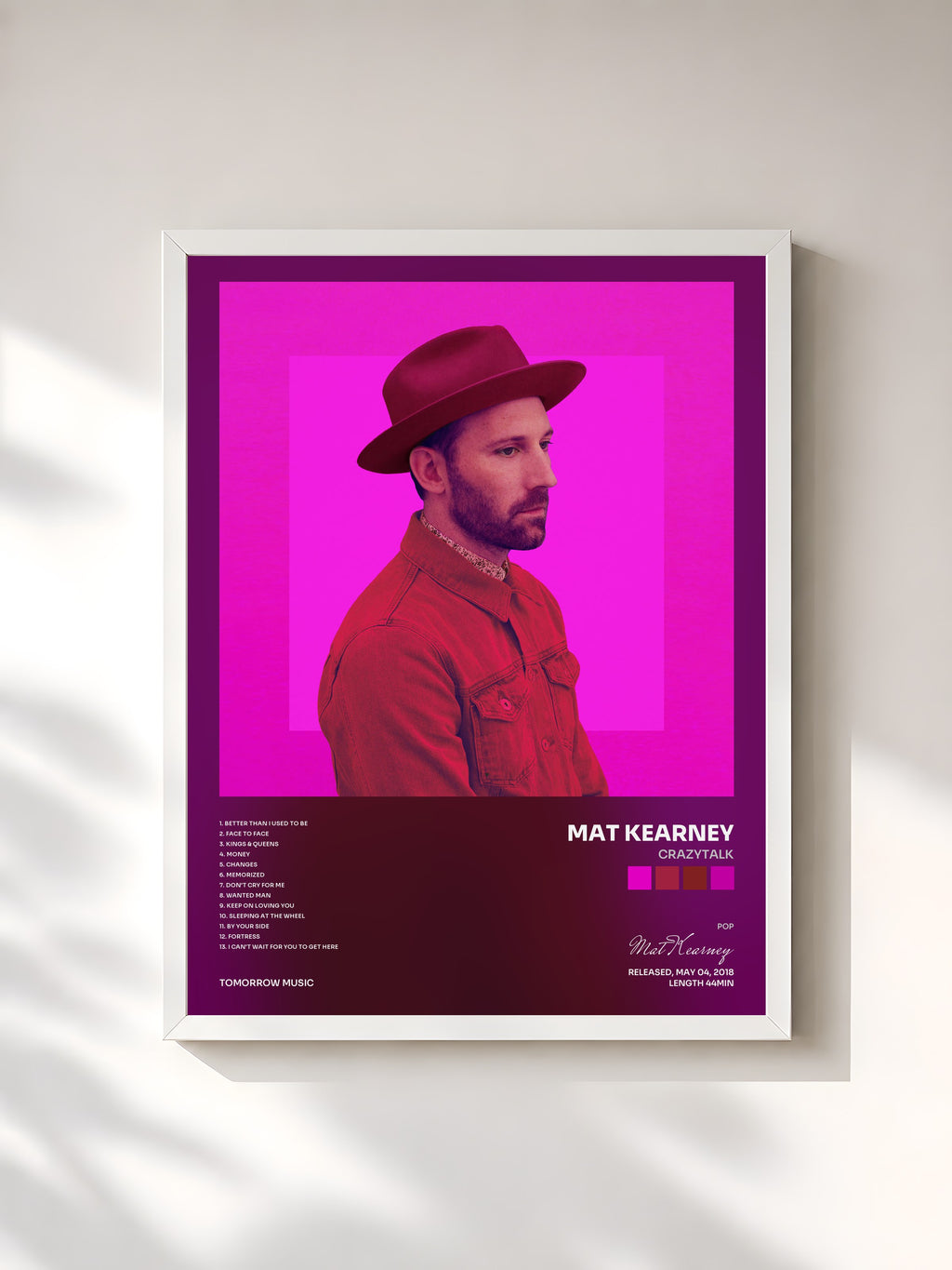 #blanc Tableau de l'album CRAZYTALK de Mat Kearney, cadre blanc, imprimé et encadré en France