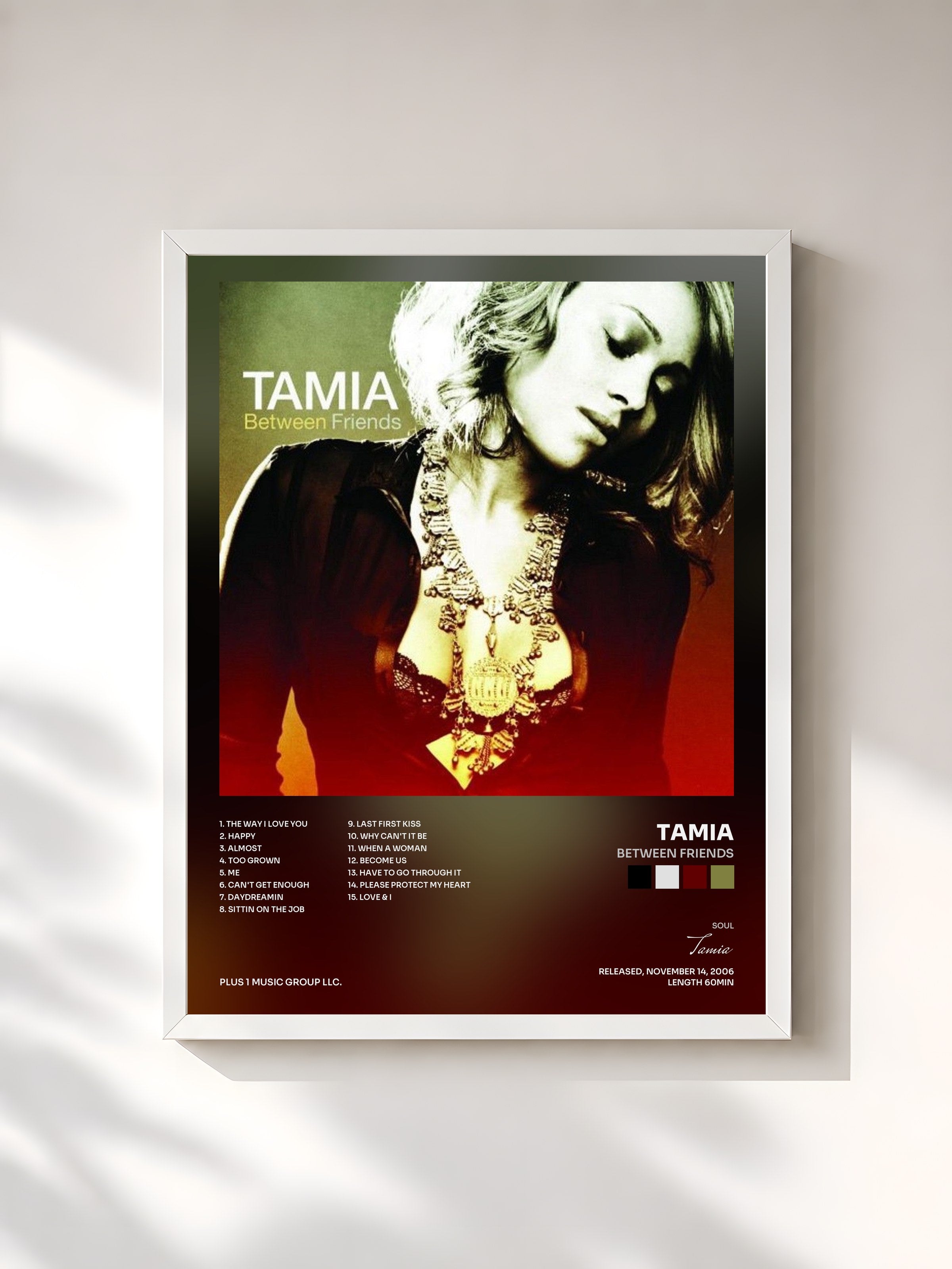 #blanc Tableau de l'album Between Friends de Tamia, cadre blanc, imprimé et encadré en France