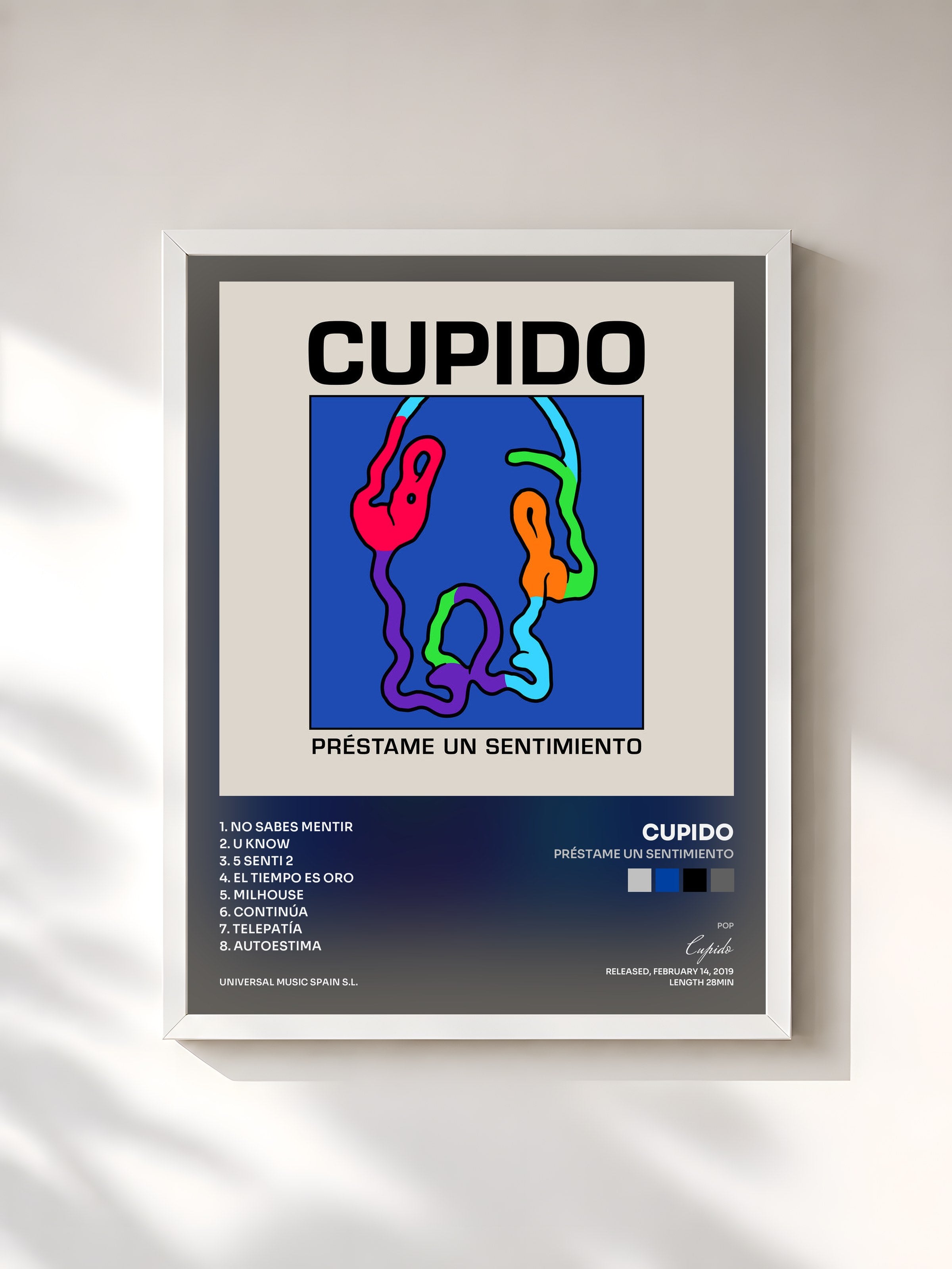 #blanc Tableau de l'album Préstame Un Sentimiento de Cupido, cadre blanc, imprimé et encadré en France
