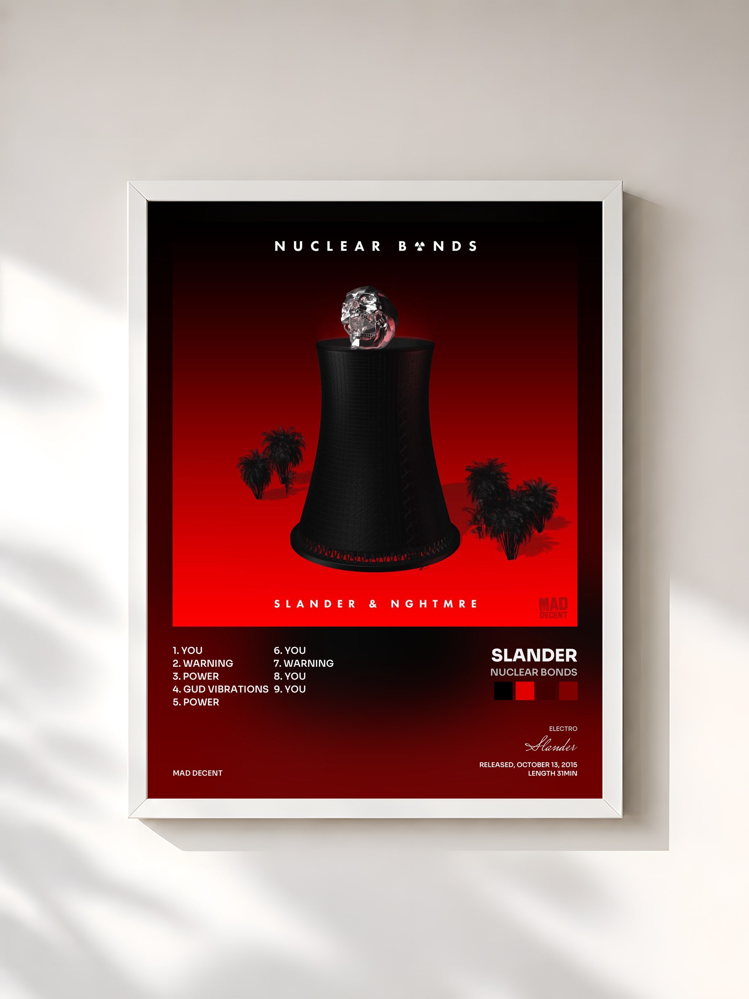 #blanc Tableau de l'album Nuclear Bonds de Slander, cadre blanc, imprimé et encadré en France