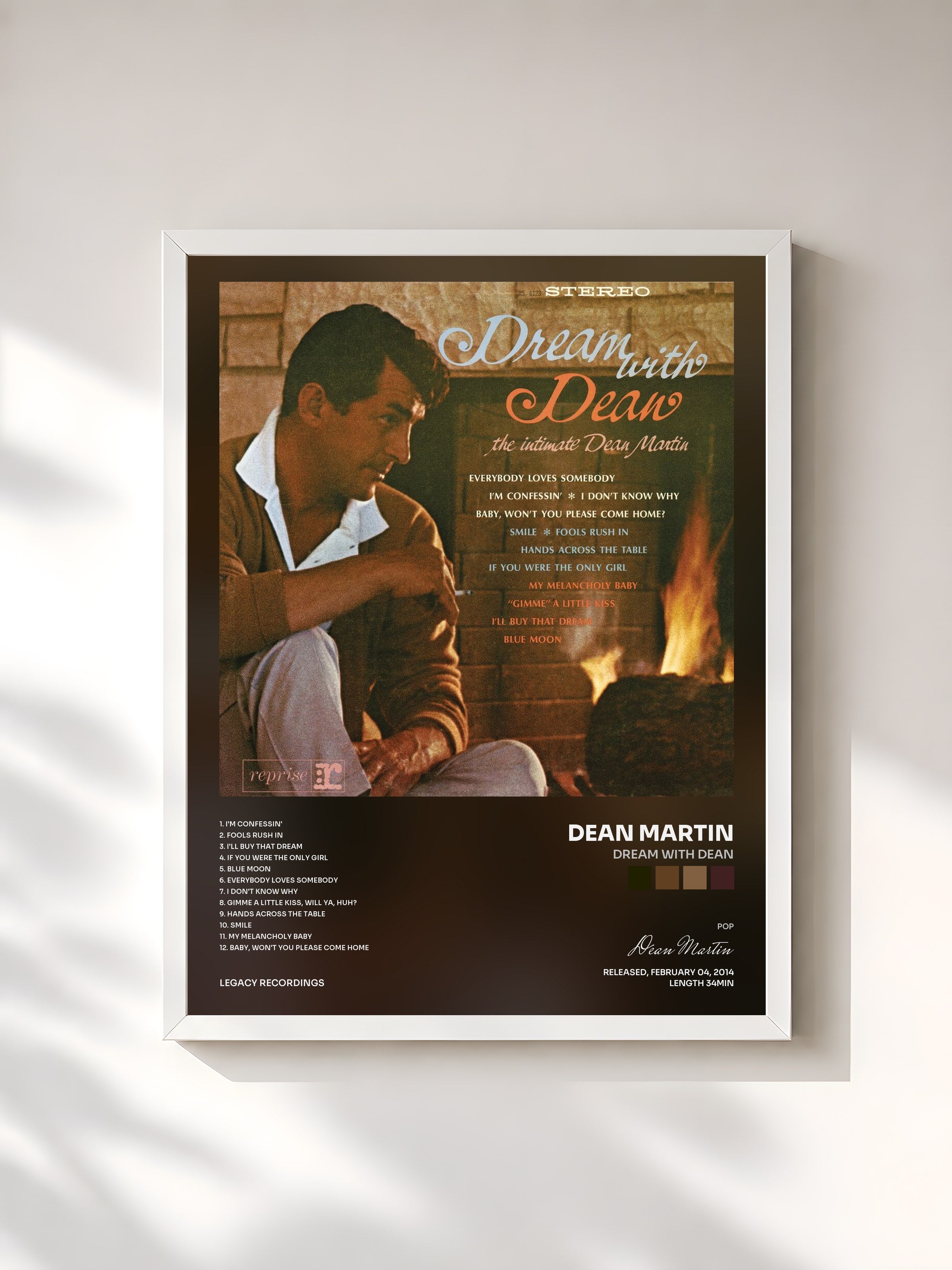 #blanc Tableau de l'album Dream with Dean de Dean Martin, cadre blanc, imprimé et encadré en France