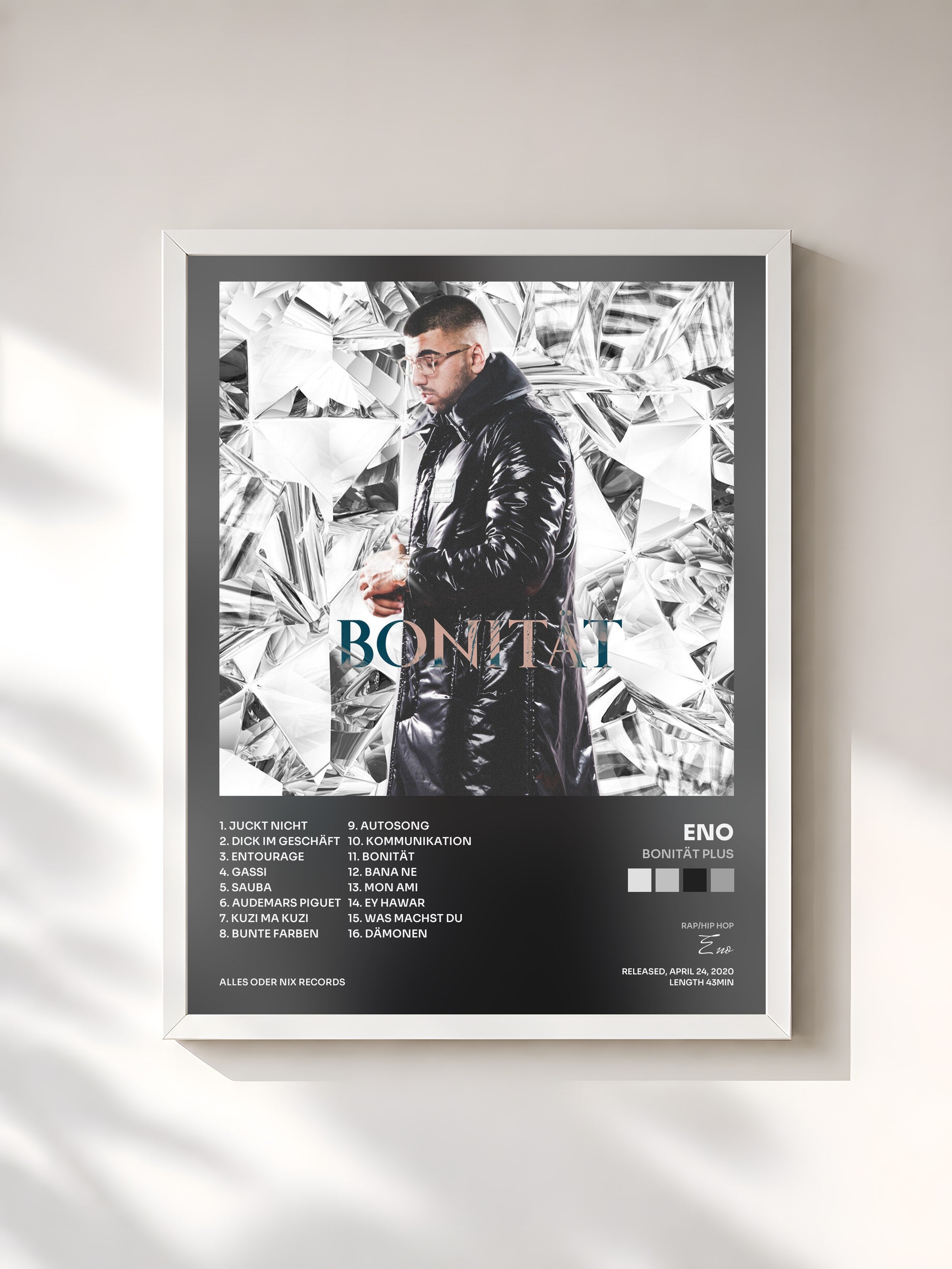 #blanc Tableau de l'album Bonität Plus de Eno, cadre blanc, imprimé et encadré en France