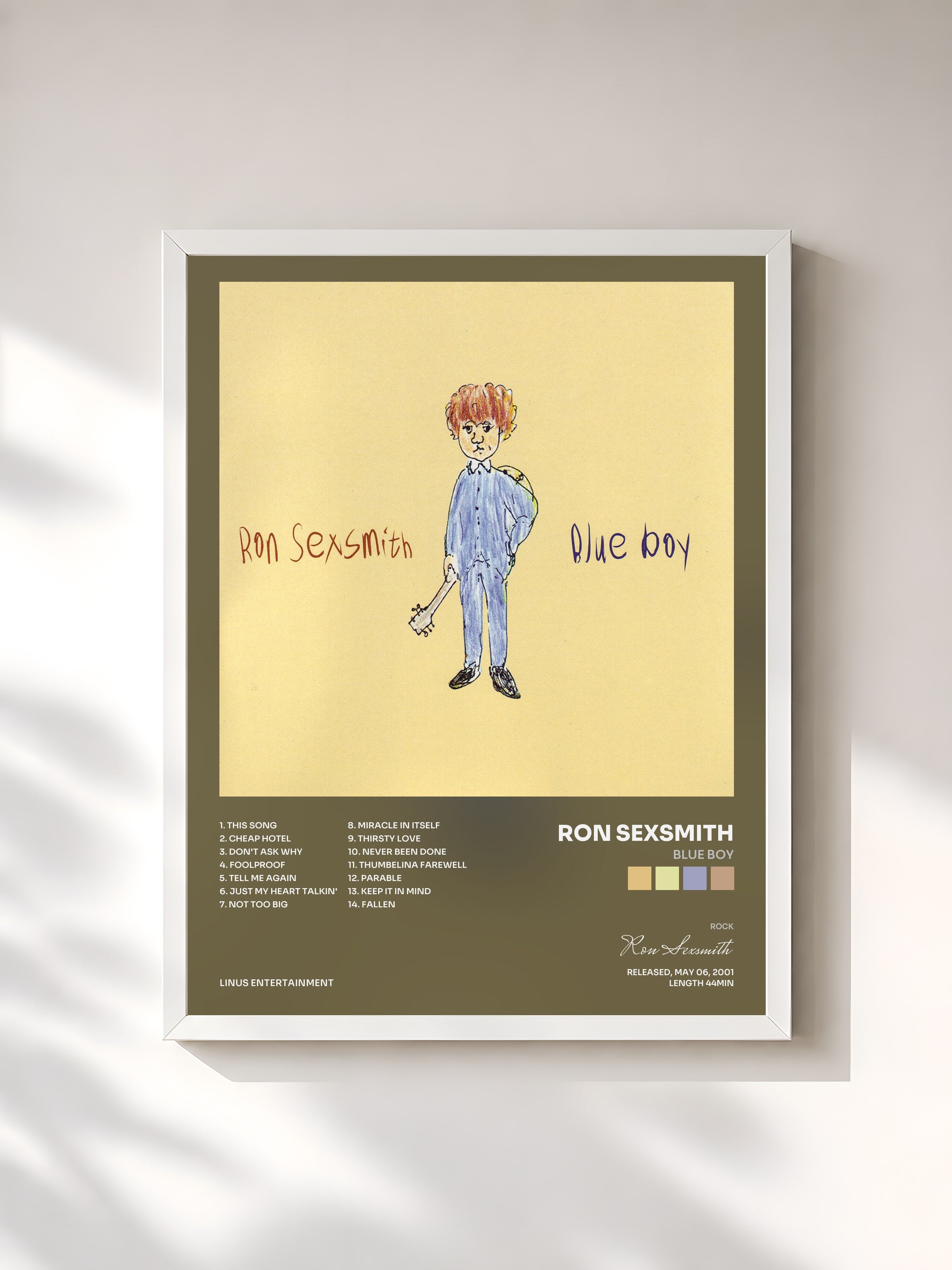 #blanc Tableau de l'album Blue Boy de Ron Sexsmith, cadre blanc, imprimé et encadré en France