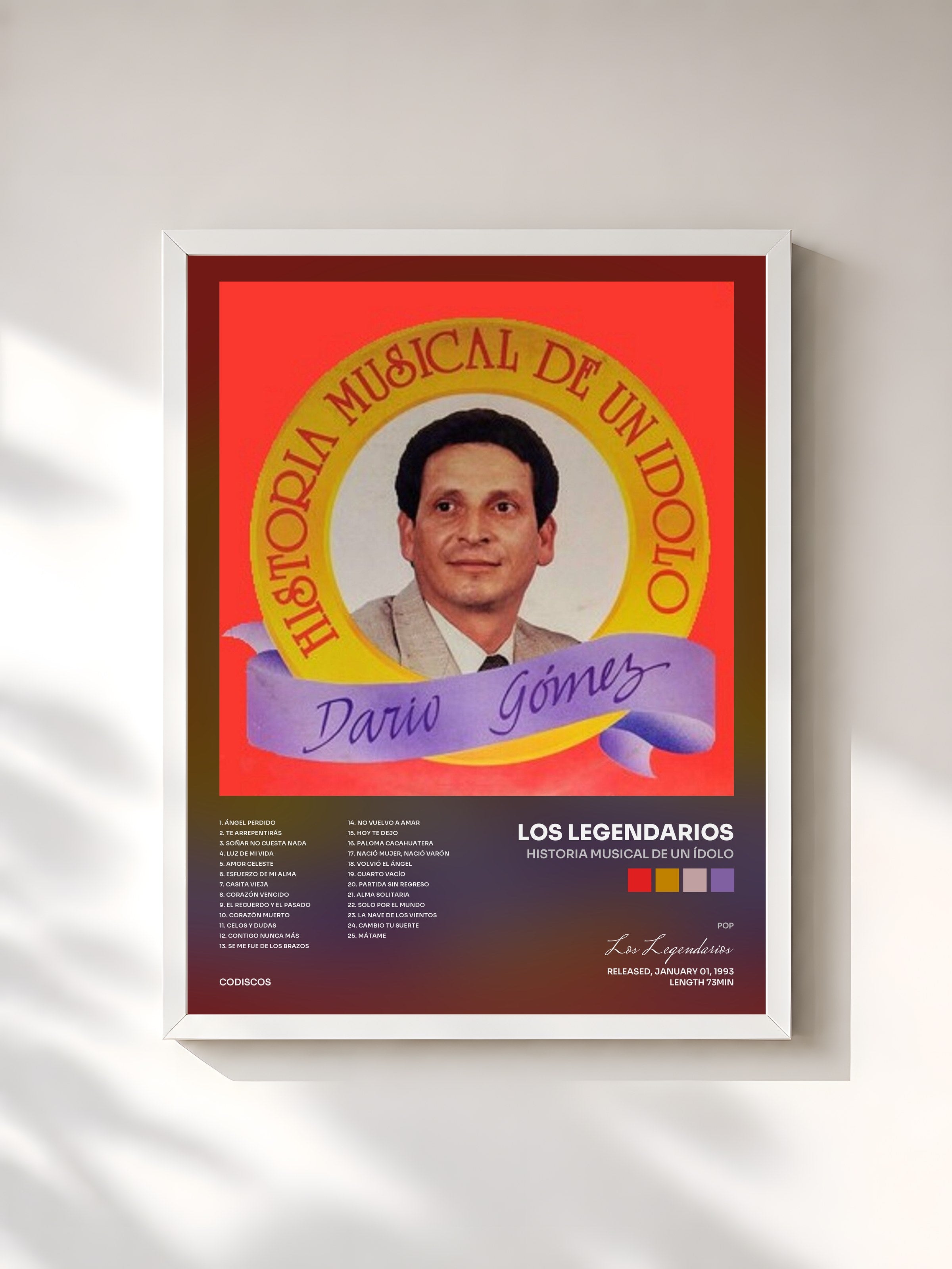 #blanc Tableau de l'album Historia Musical De Un Ídolo de Los Legendarios, cadre blanc, imprimé et encadré en France