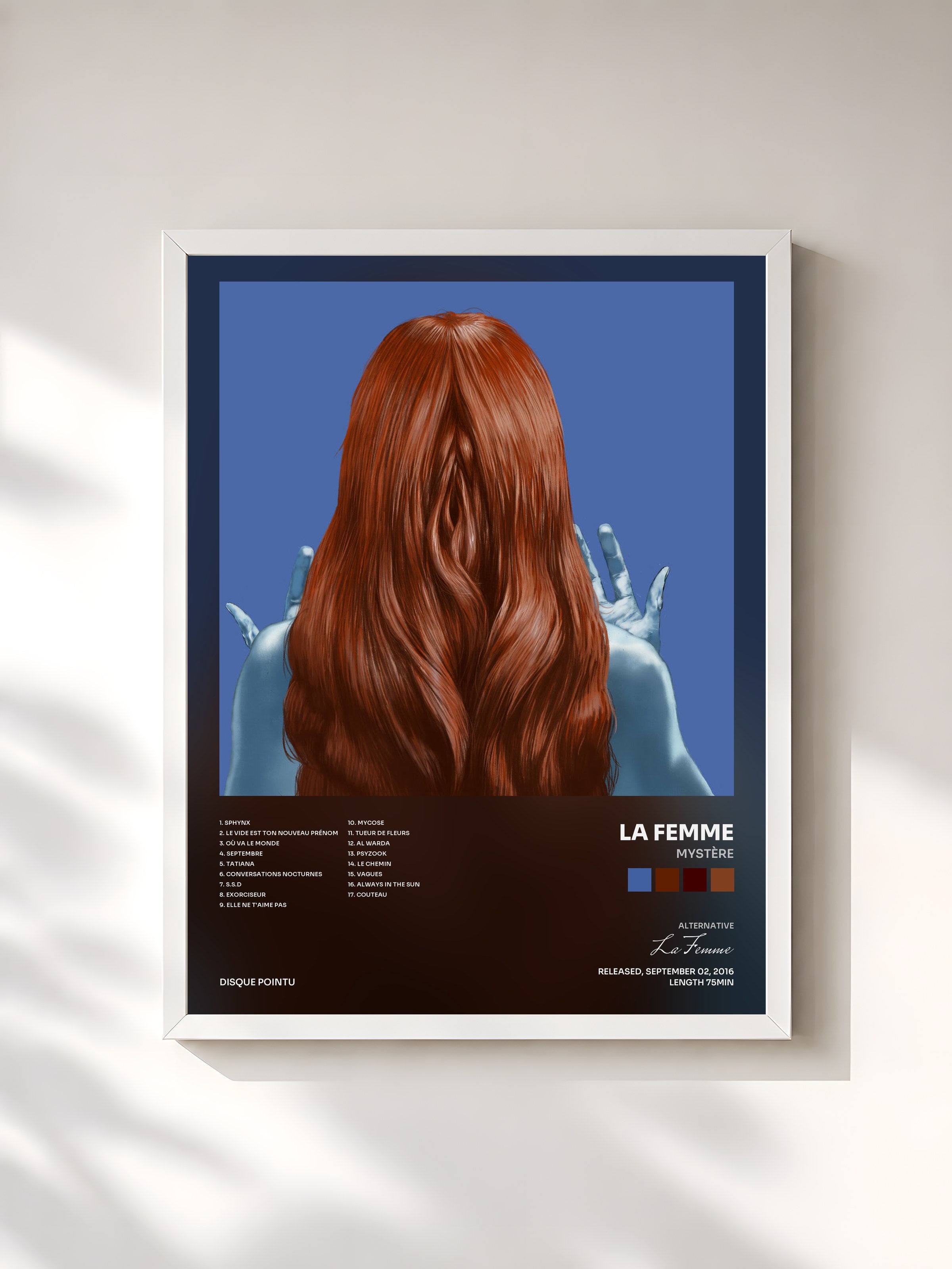 #blanc Tableau de l'album Mystère de La Femme, cadre blanc, imprimé et encadré en France