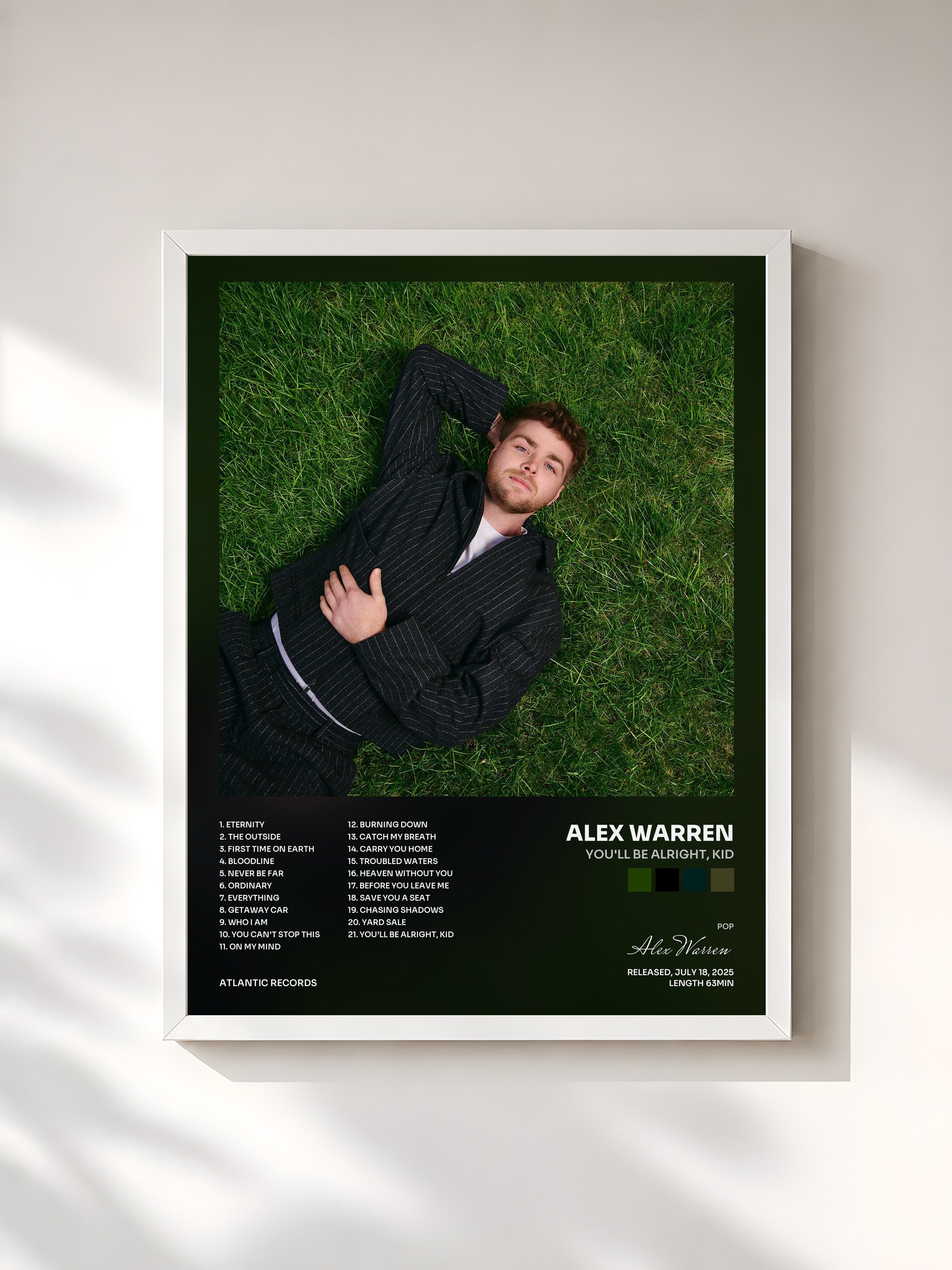 #blanc Tableau de l'album You'll Be Alright, Kid de Alex Warren, cadre blanc, imprimé et encadré en France