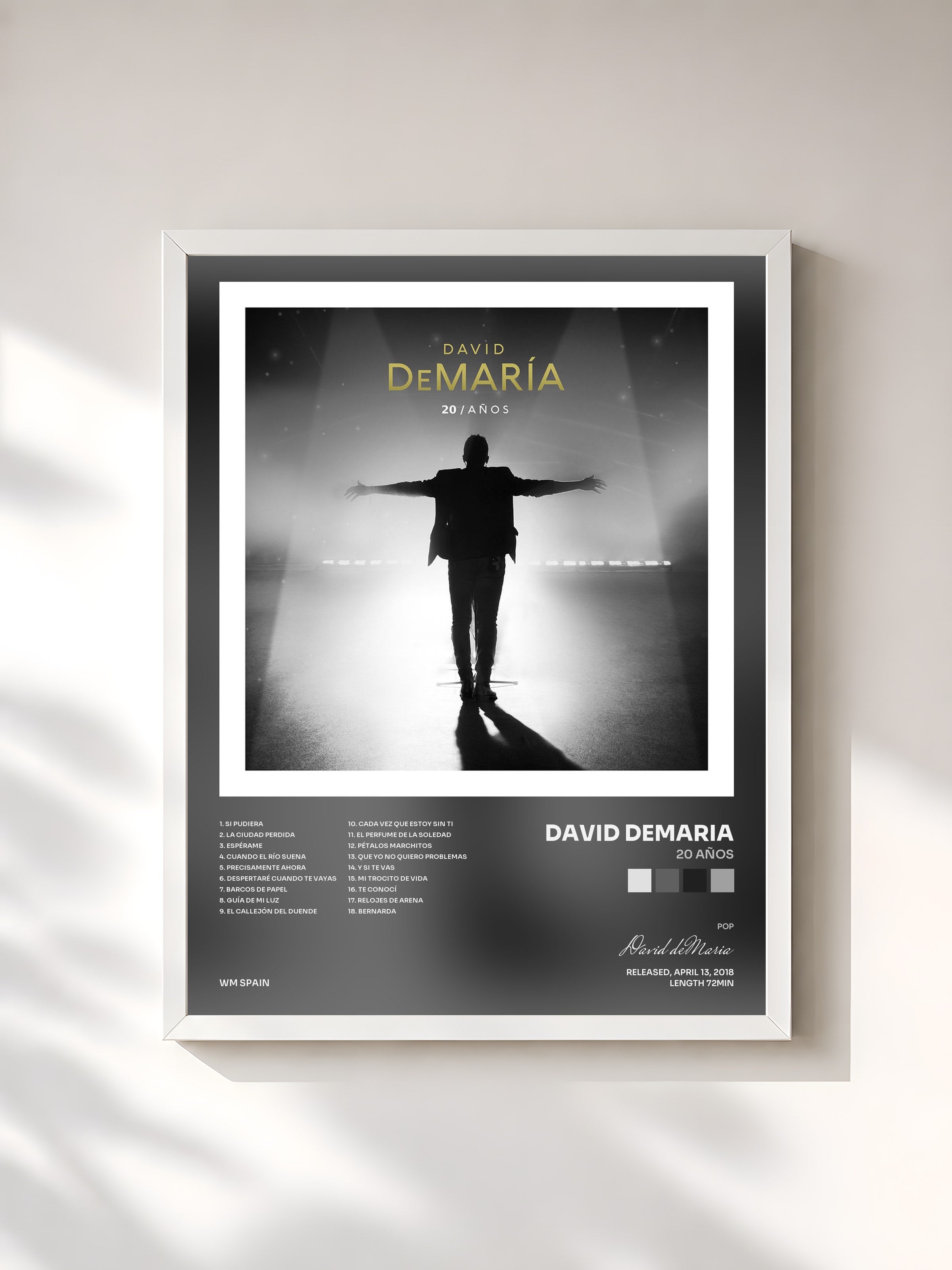 #blanc Tableau de l'album 20 Años de David deMaria, cadre blanc, imprimé et encadré en France