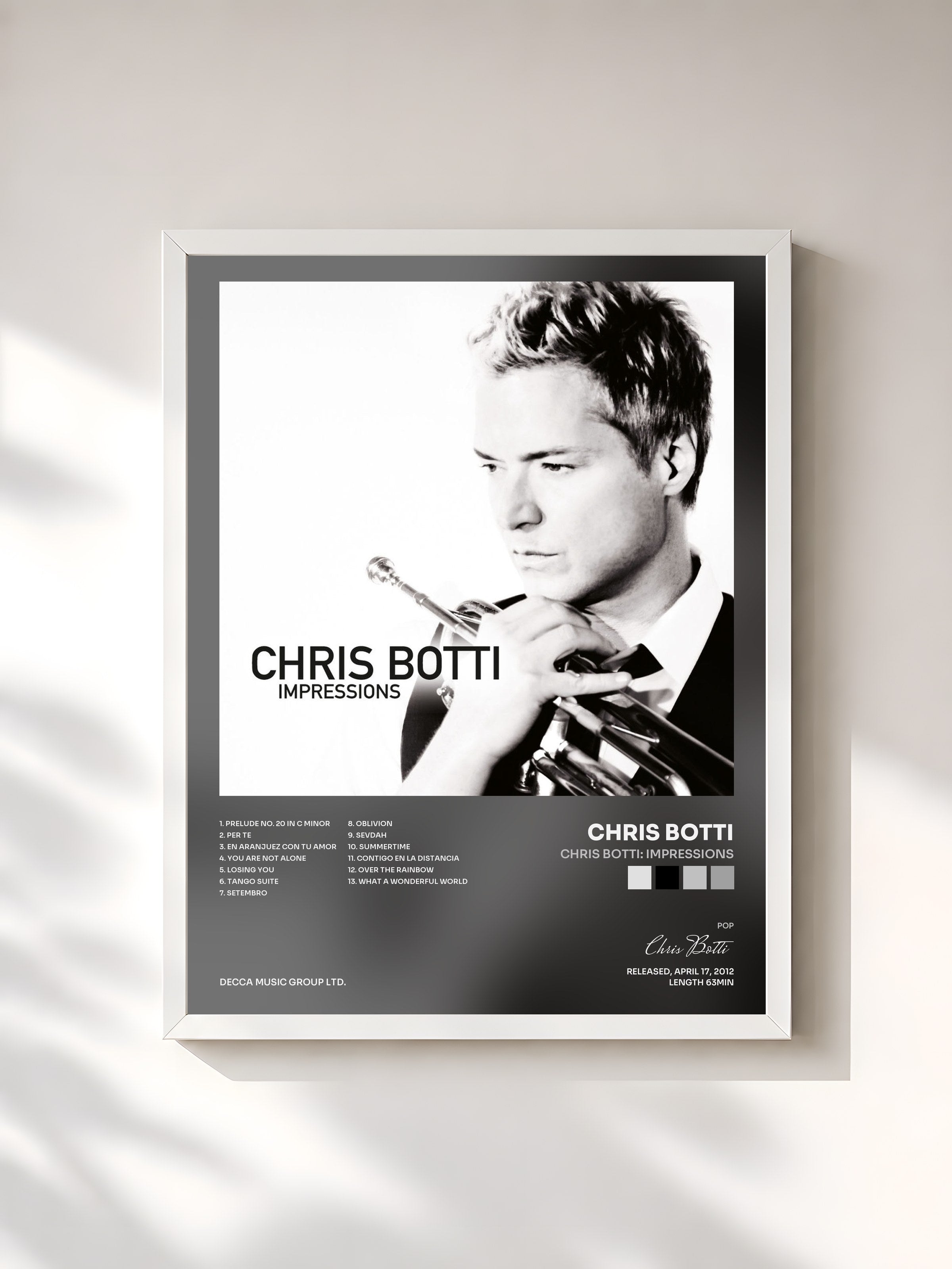 #blanc Tableau de l'album Chris Botti: Impressions de Chris Botti, cadre blanc, imprimé et encadré en France