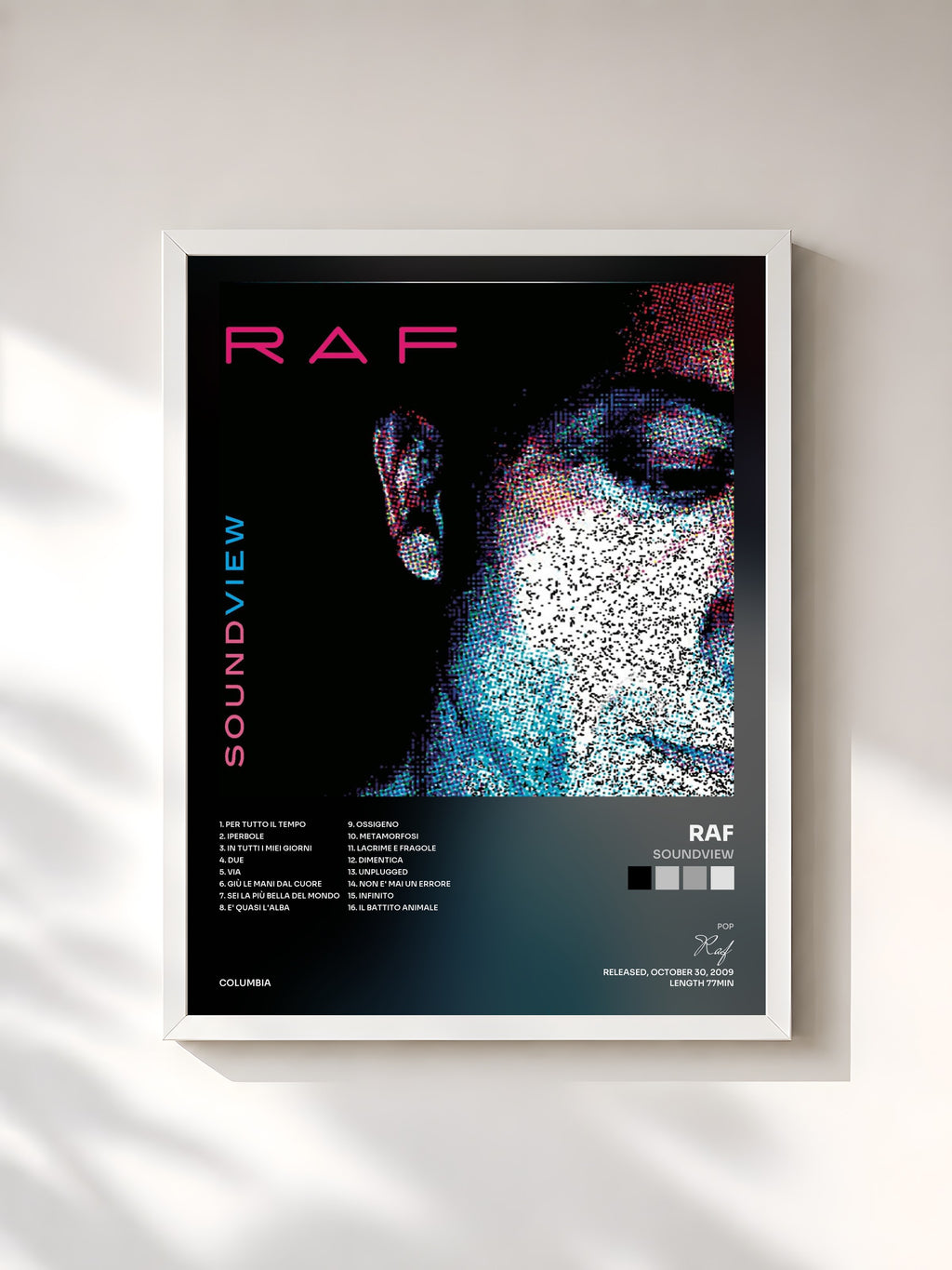 #blanc Tableau de l'album Soundview de Raf, cadre blanc, imprimé et encadré en France