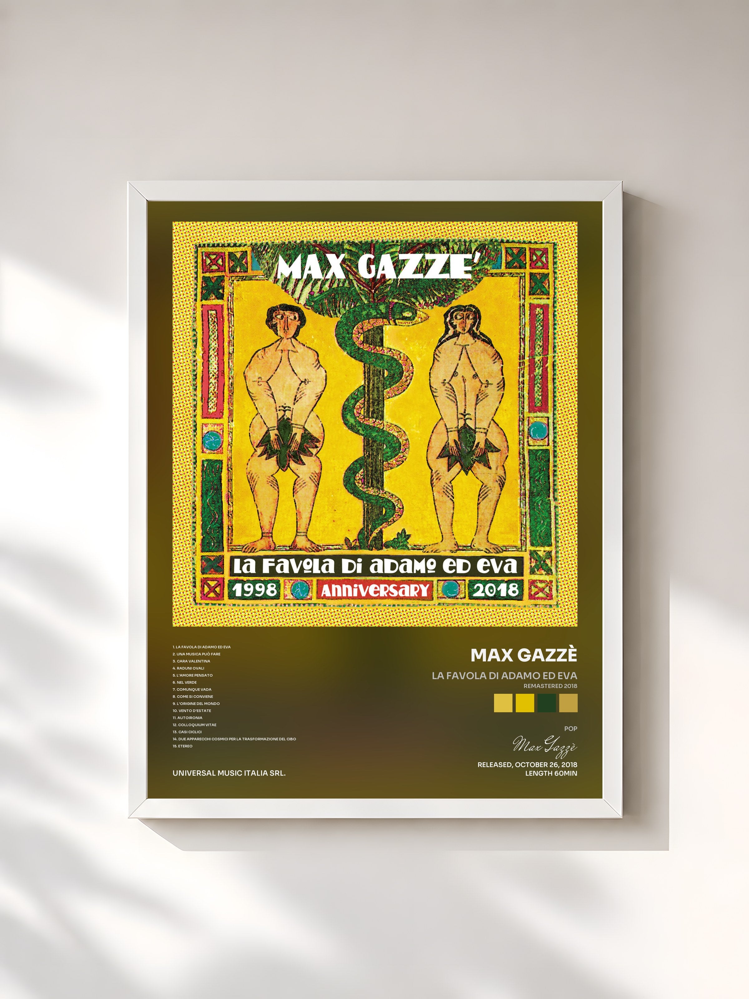 #blanc Tableau de l'album La Favola Di Adamo Ed Eva (Remastered 2018) de Max Gazzè, cadre blanc, imprimé et encadré en France