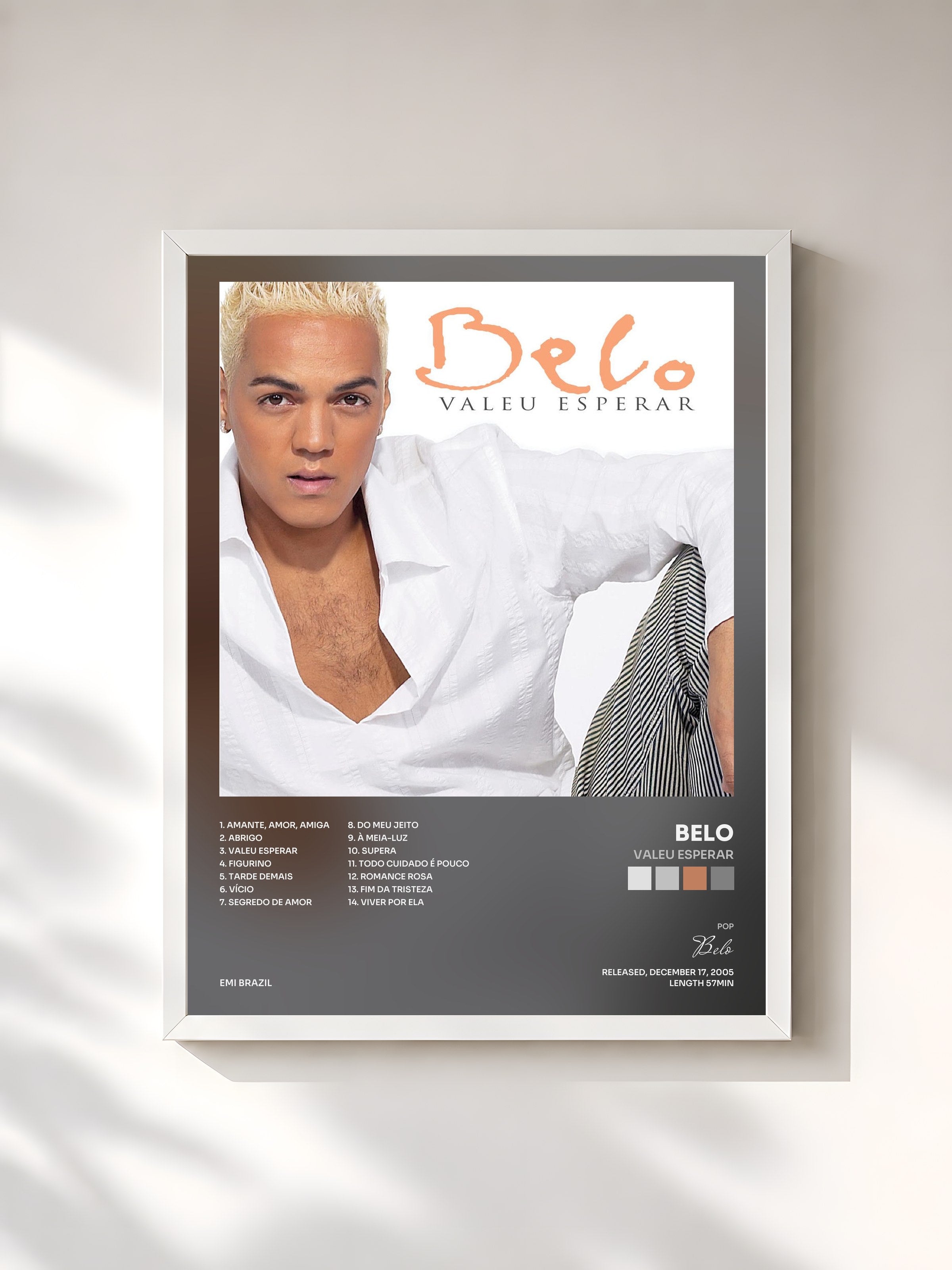 #blanc Tableau de l'album Valeu Esperar de Belo, cadre blanc, imprimé et encadré en France