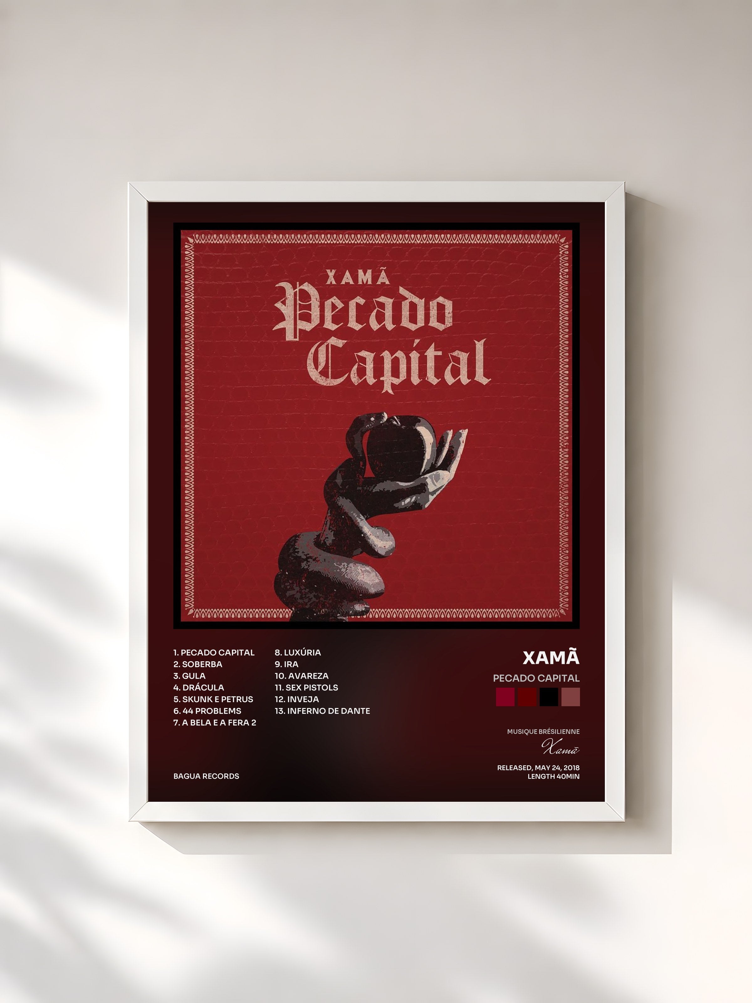 #blanc Tableau de l'album Pecado Capital de Xamã, cadre blanc, imprimé et encadré en France