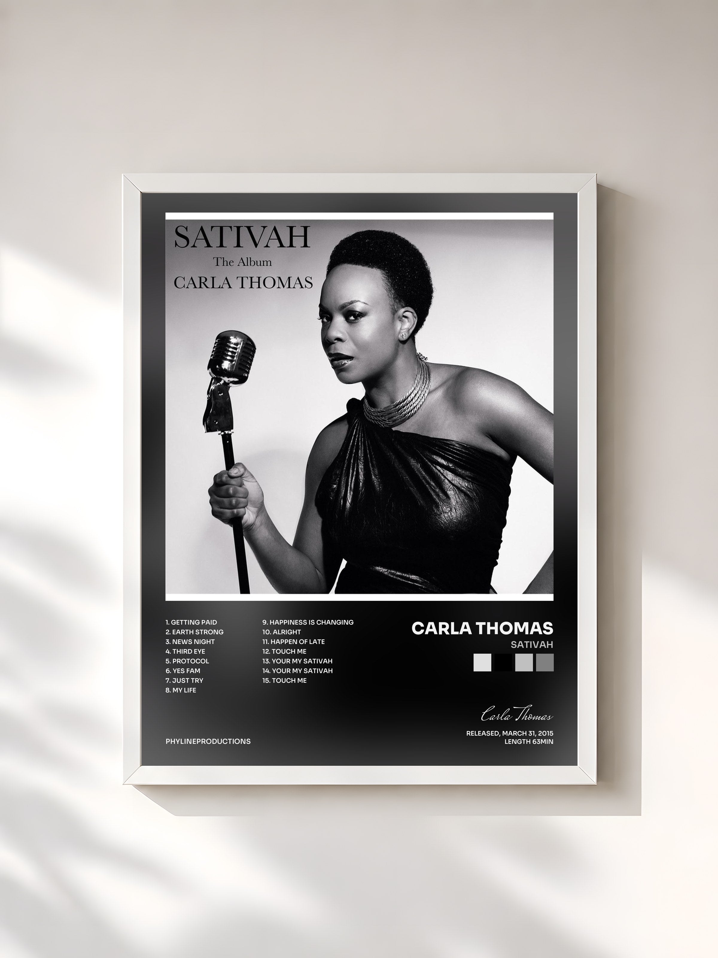 #blanc Tableau de l'album Sativah de Carla Thomas, cadre blanc, imprimé et encadré en France