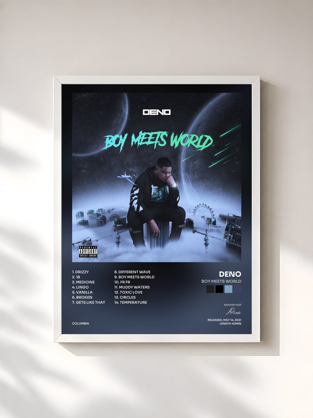 #blanc Tableau de l'album Boy Meets World de Deno, cadre blanc, imprimé et encadré en France