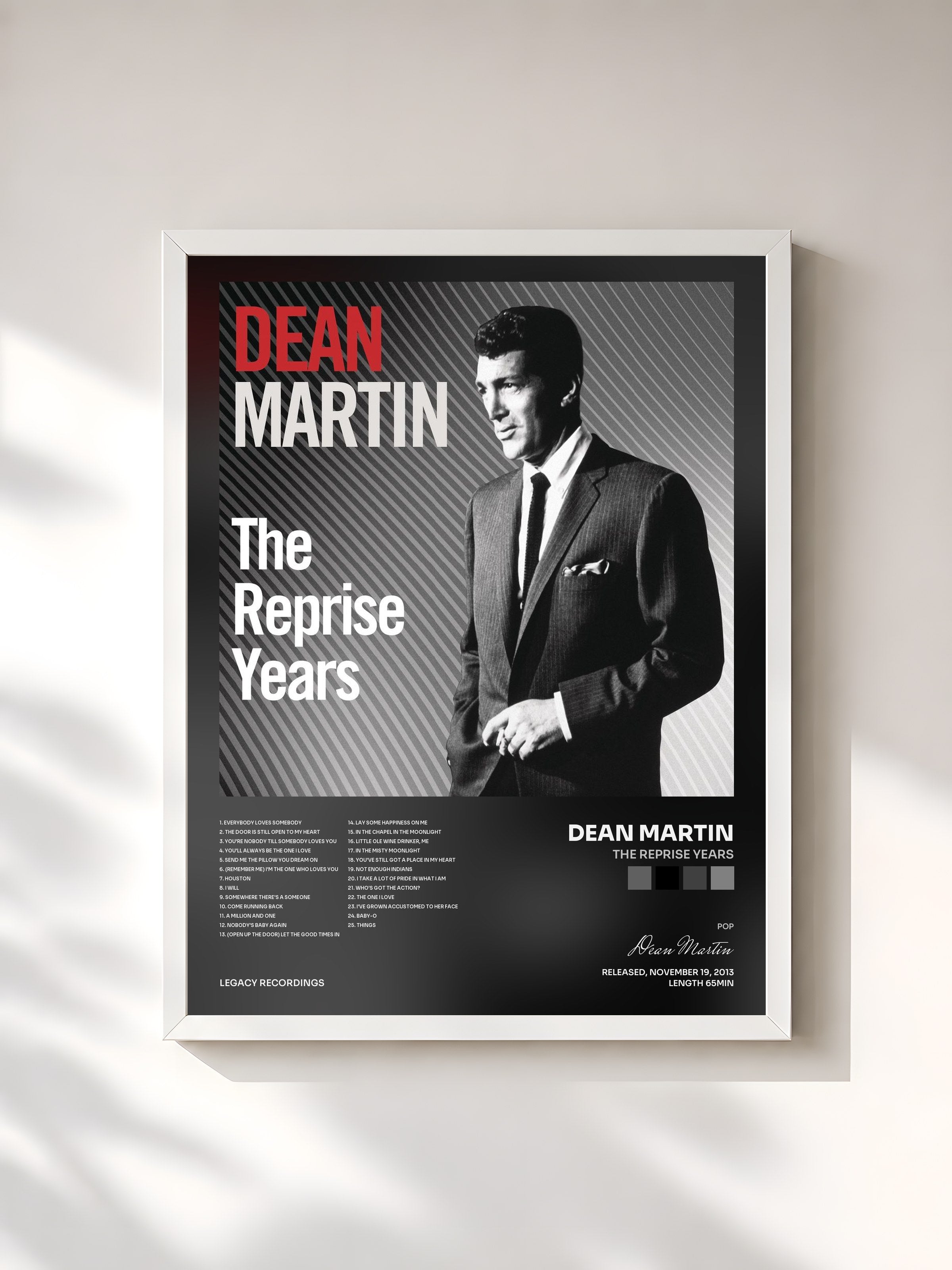 #blanc Tableau de l'album The Reprise Years de Dean Martin, cadre blanc, imprimé et encadré en France