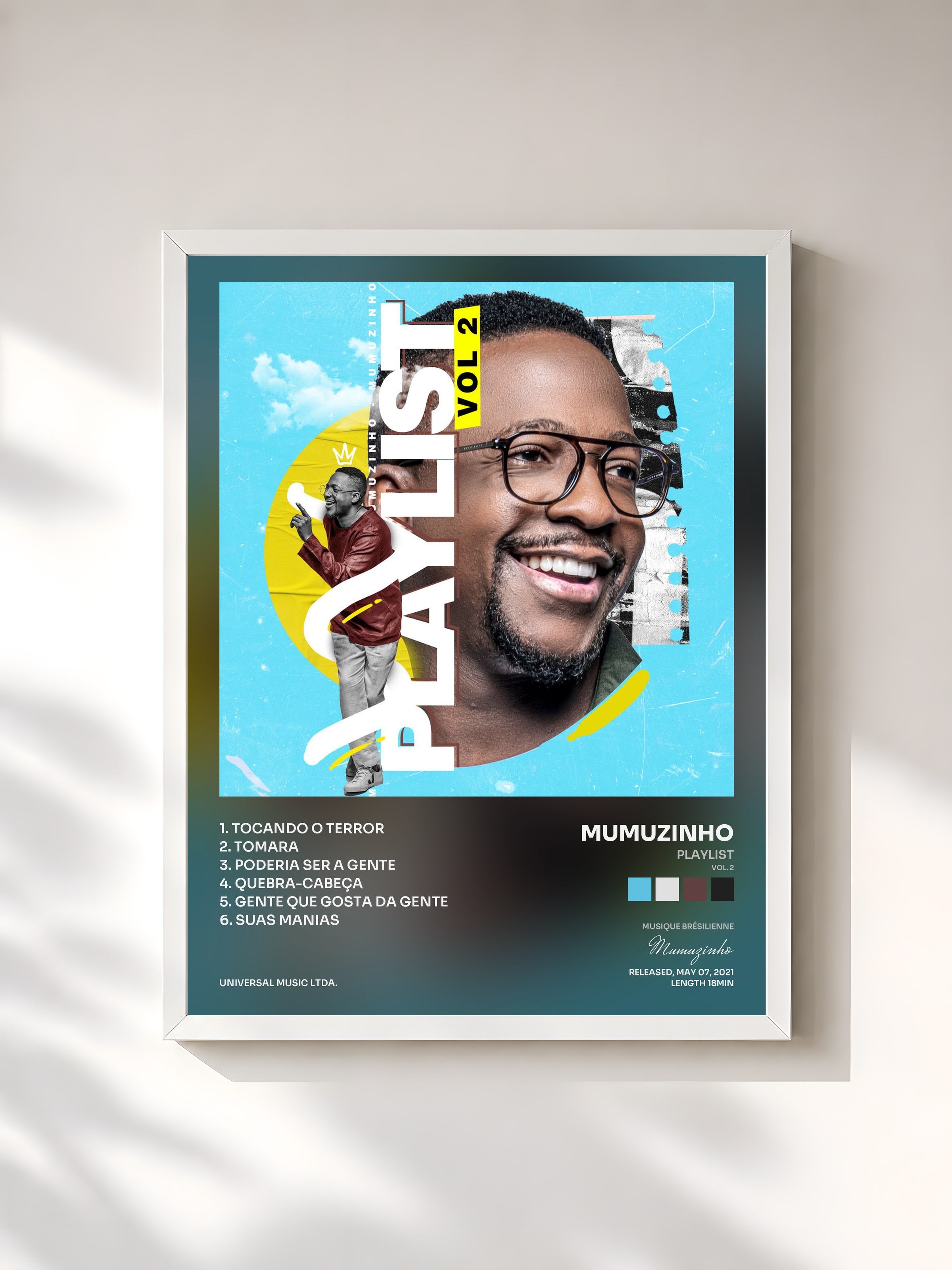#blanc Tableau de l'album Playlist (Vol. 2) de Mumuzinho, cadre blanc, imprimé et encadré en France