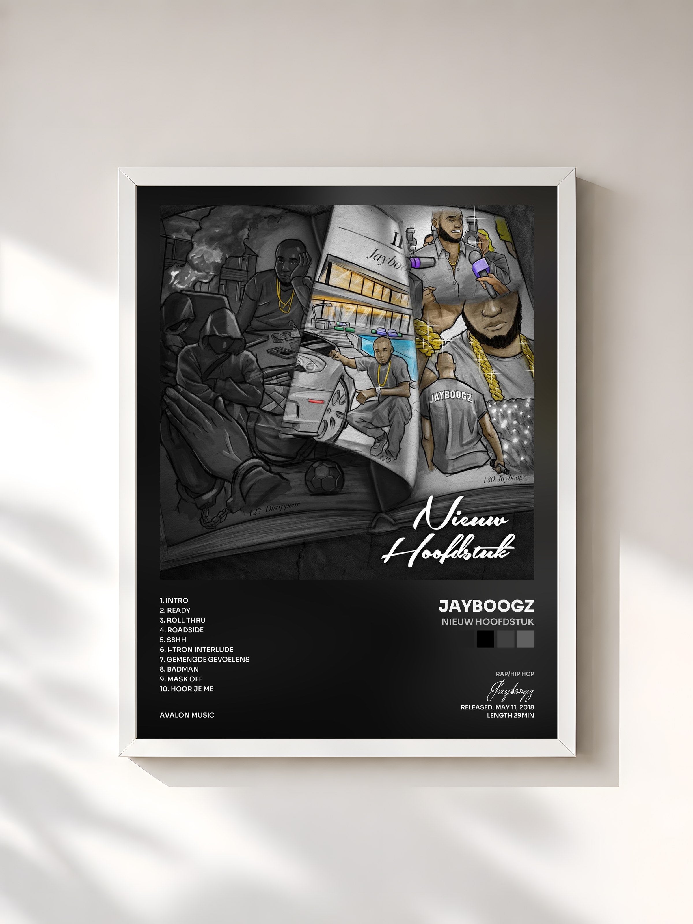 #blanc Tableau de l'album Nieuw Hoofdstuk de Jayboogz, cadre blanc, imprimé et encadré en France