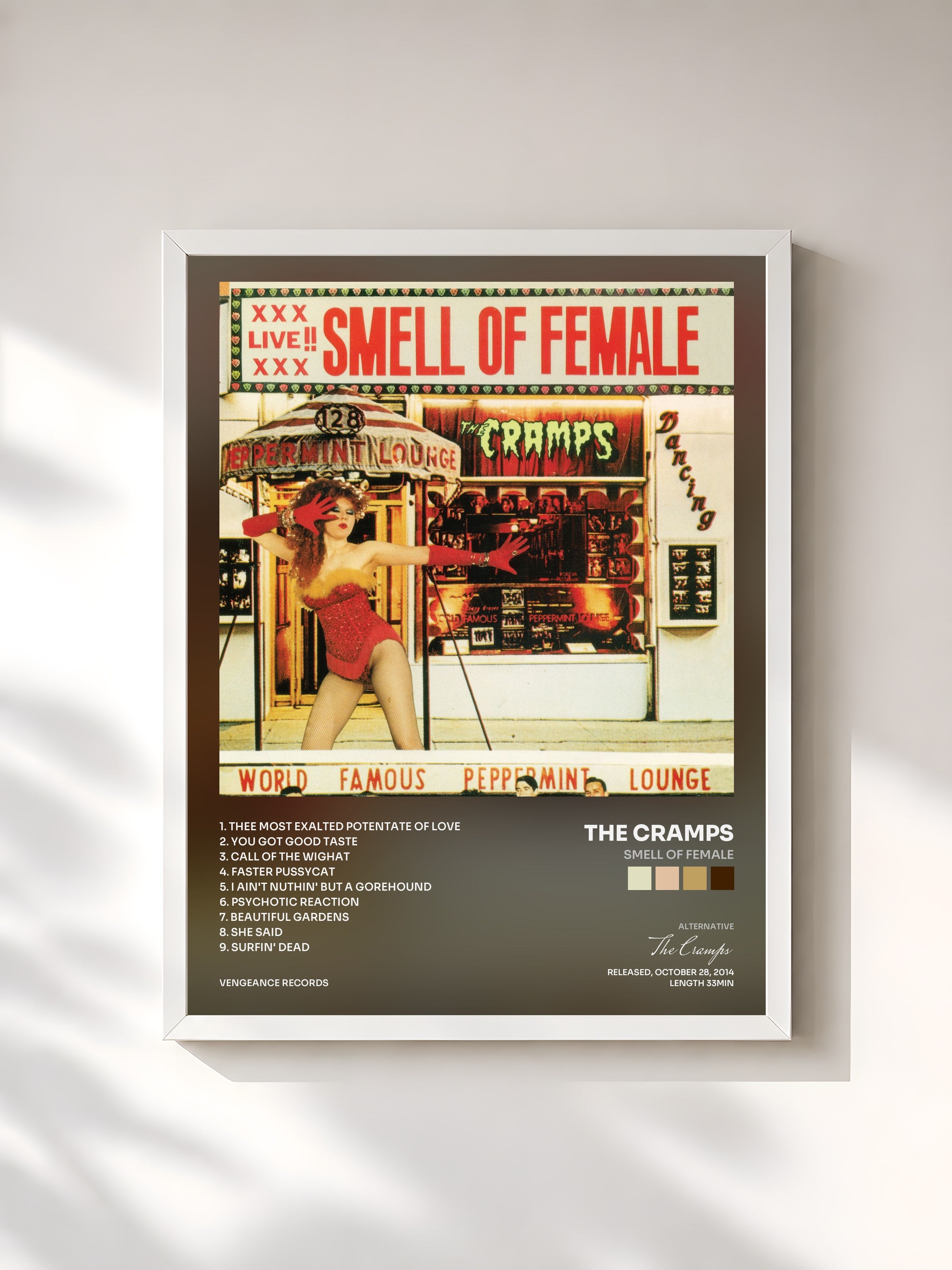 #blanc Tableau de l'album Smell of Female de The Cramps, cadre blanc, imprimé et encadré en France
