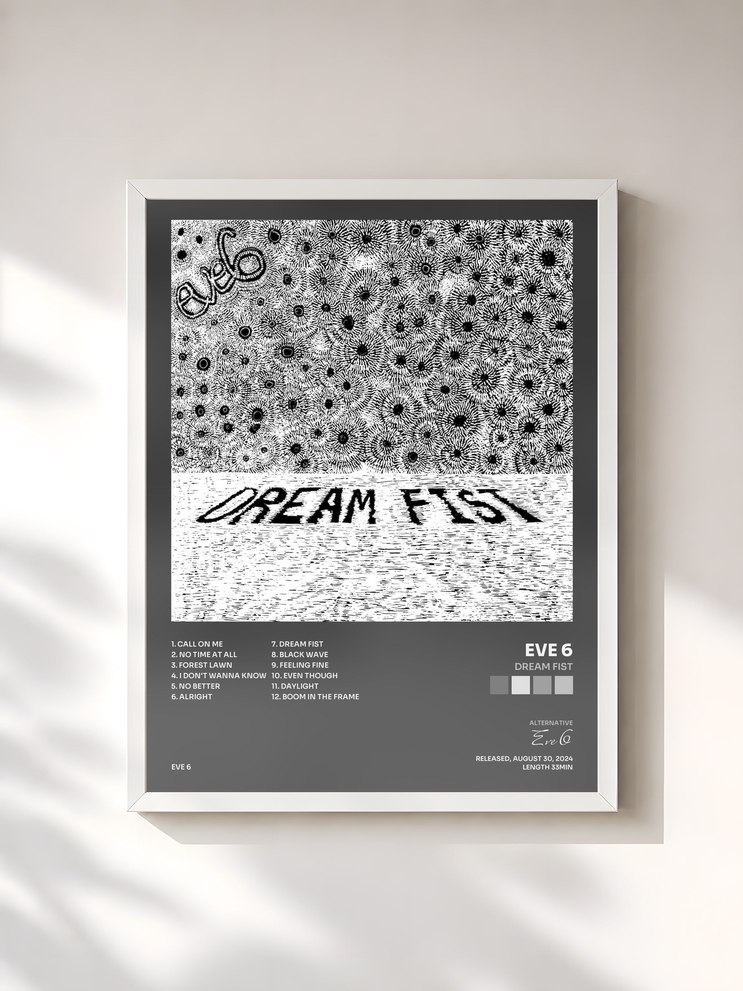 #blanc Tableau de l'album Dream Fist de Eve 6, cadre blanc, imprimé et encadré en France